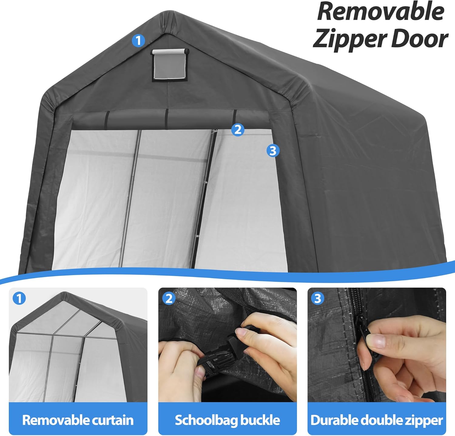 Raysfung Cobertizo de almacenamiento al aire libre de 10 x 10 pies, cobertizo de almacenamiento portátil resistente con puerta enrollable con