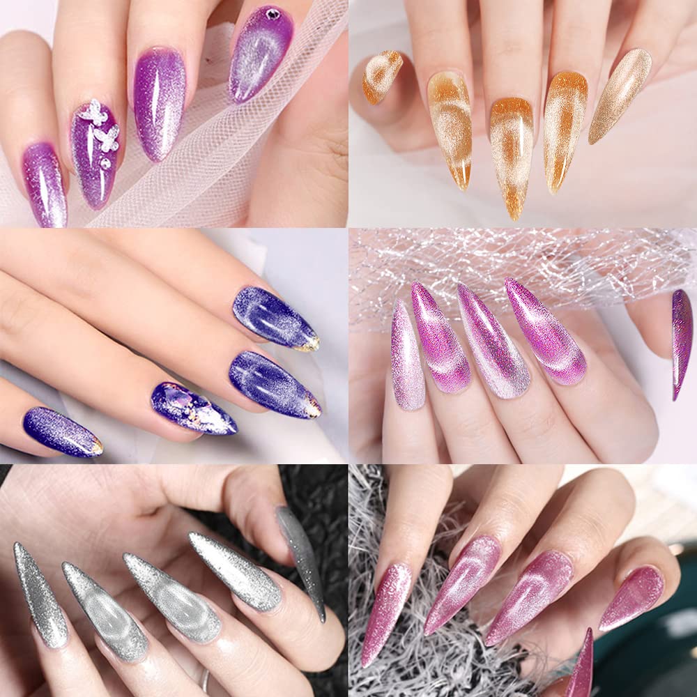 MIZHSE Kit de esmalte de uñas de gel Cat Eye de 0.3 fl oz, juego de manicura de arte de uñas de ojo de gato que cambia de color, esmalte de gel con