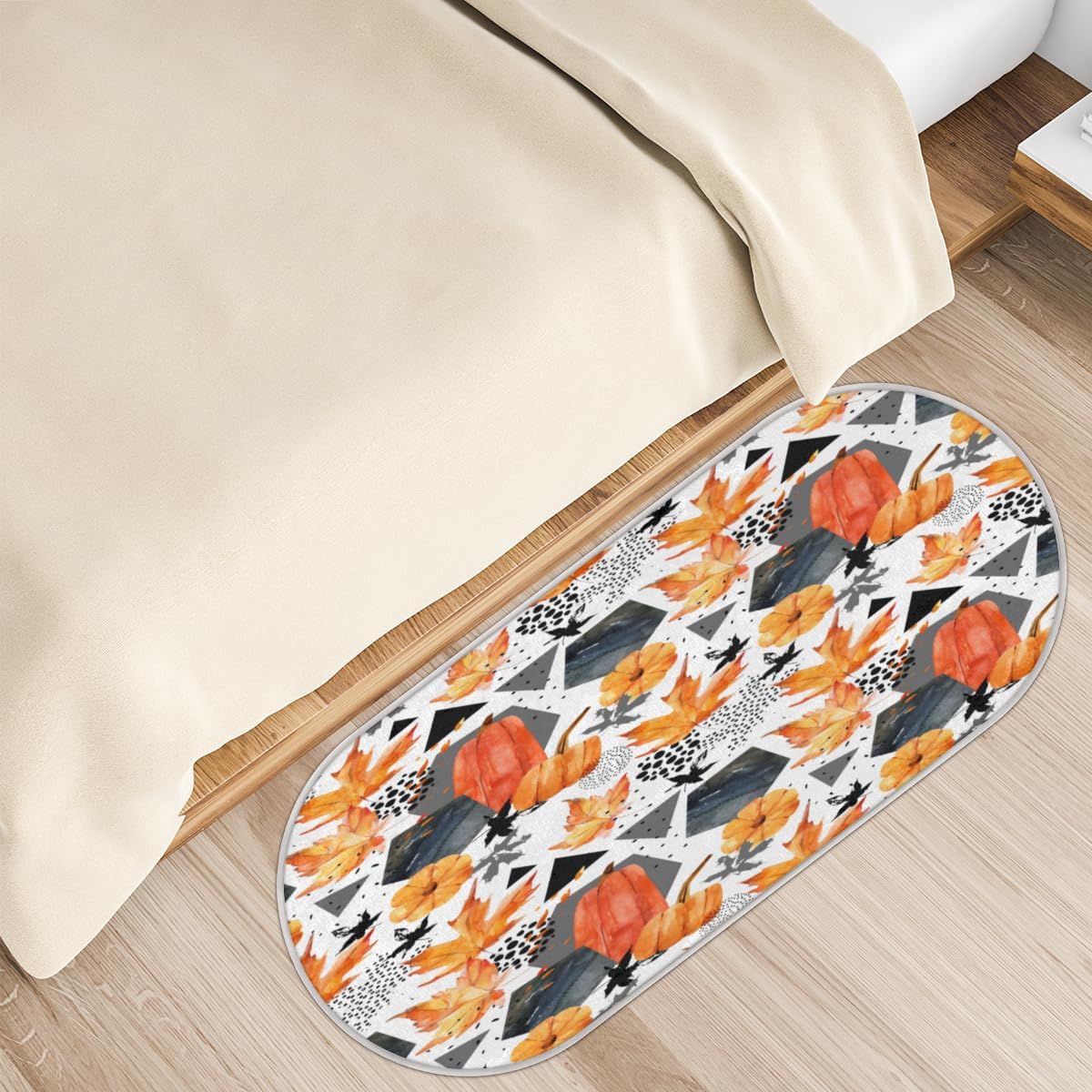 Fall Pumpkin Maple Memory Foam Bathroom Rug Runner Soft Cozy Bath Rug Water Absorbent Non-Slip Bathroom Mat Thick Velvet Shower Mat Bath Mat for
