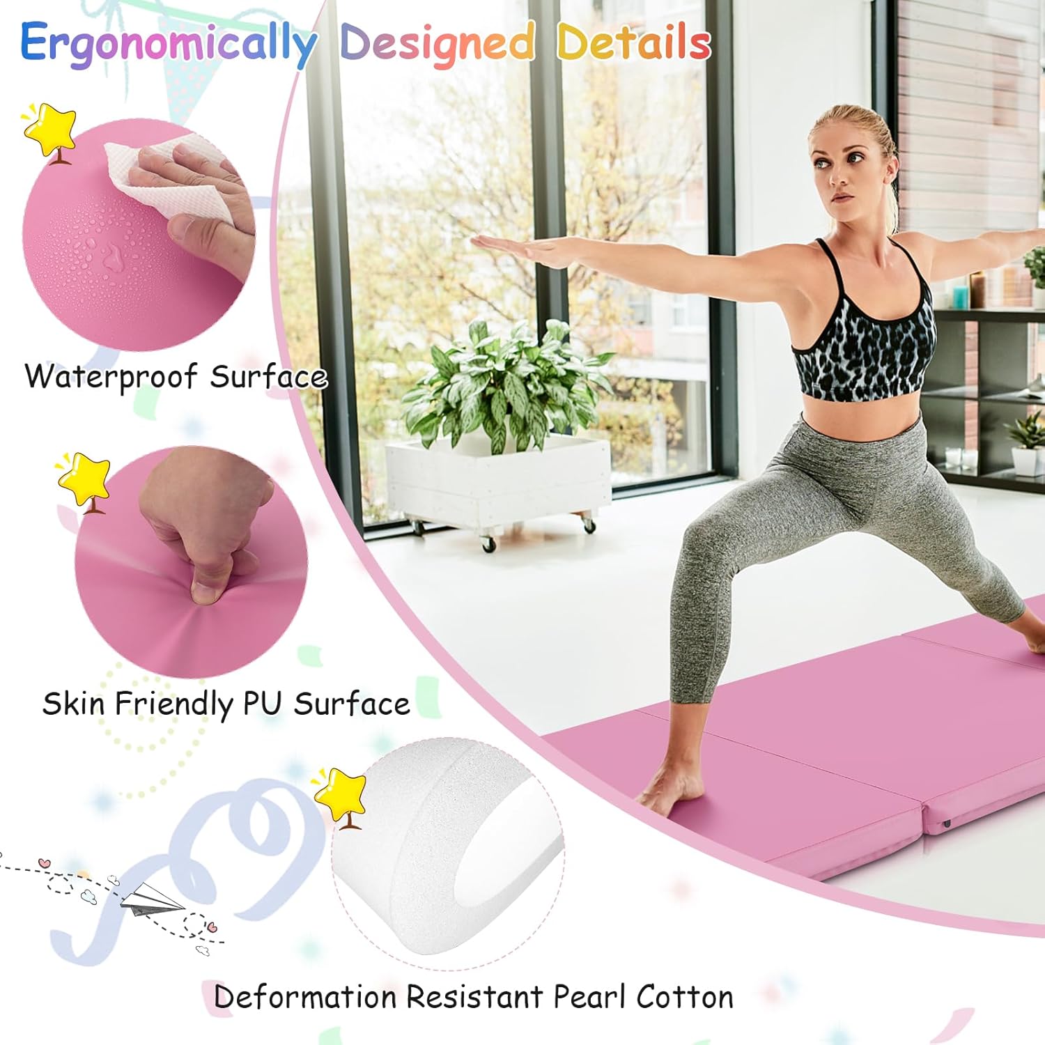 Giantex Colchoneta de gimnasia de 6 x 2 pies, tapete plegable de 2 pulgadas de grosor con cierre de gancho y bucle, tapete de gimnasio plegable con