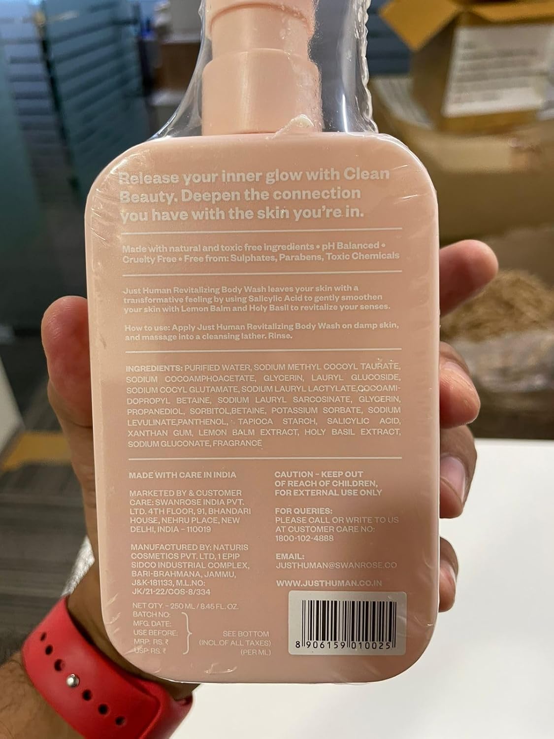 JustHuman Gel de ducha revitalizante hidratante y nutritivo con pH equilibrado, bálsamo de limón y albahaca sagrada para hombres y mujeres, sin