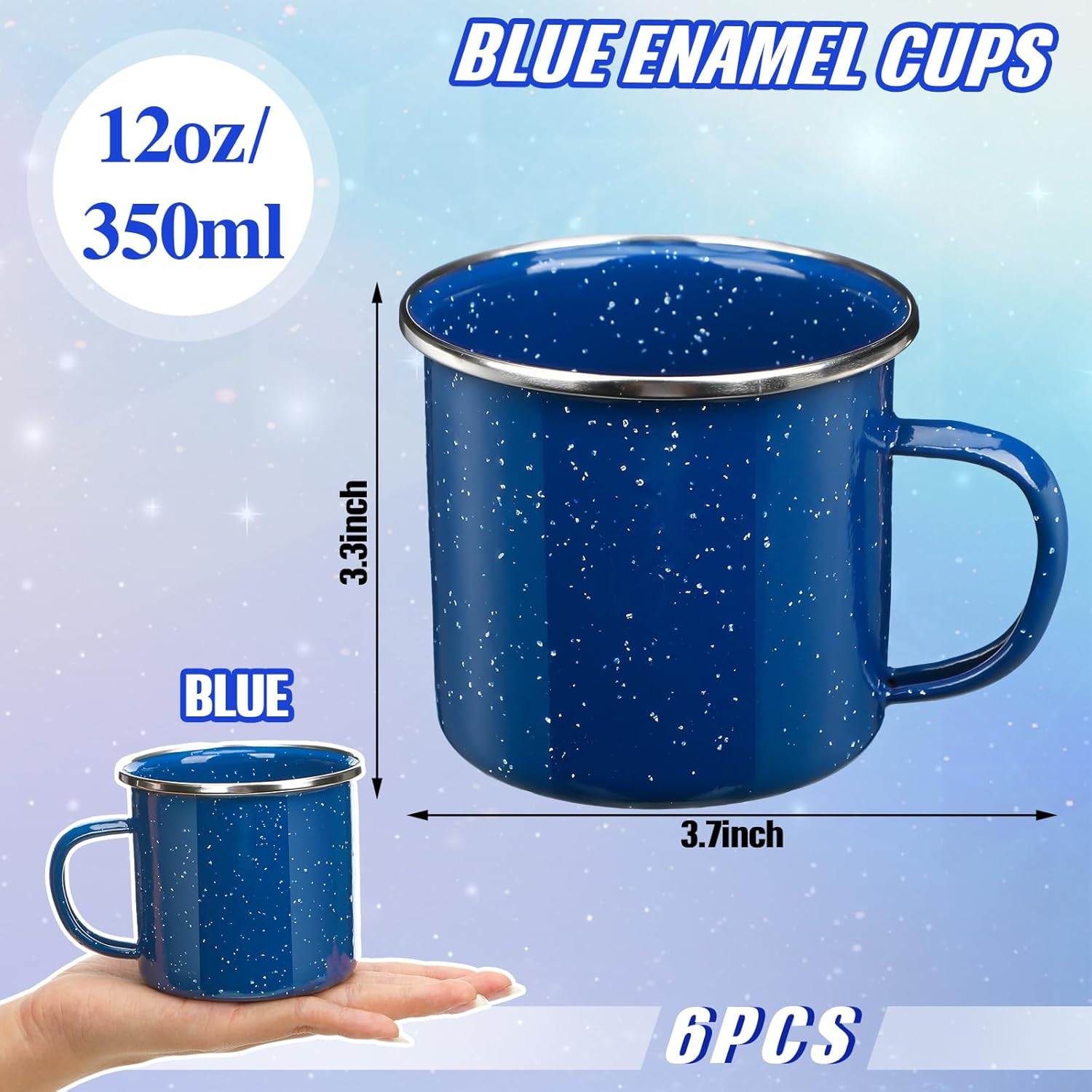 Dandat Cafetera esmaltada de 12 tazas con 6 piezas de 12 onzas, tazas de café esmaltadas para campamento de té, para picnic, hogar, campamento,