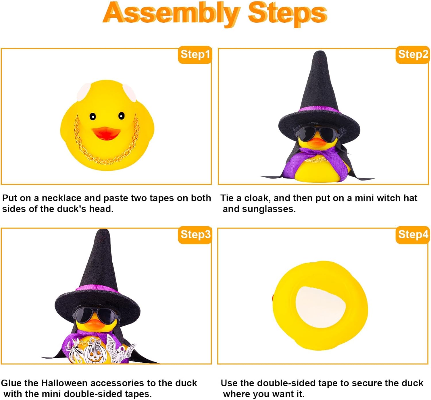 Adornos de pato de goma para automóvil, decoraciones de tablero de automóvil con mini sombrero de bruja, capa, collar, accesorios de Halloween para