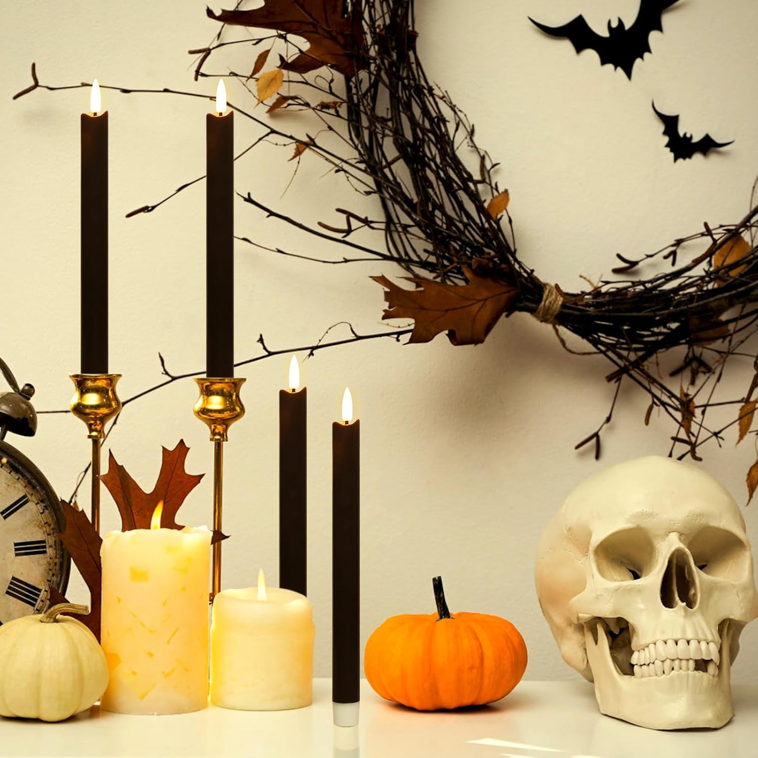 YOROXRG Velas cónicas sin llama, parpadeantes, funcionan con pilas, mecha 3D de luz cálida, velas LED de cera real, paquete de 6, decoración de