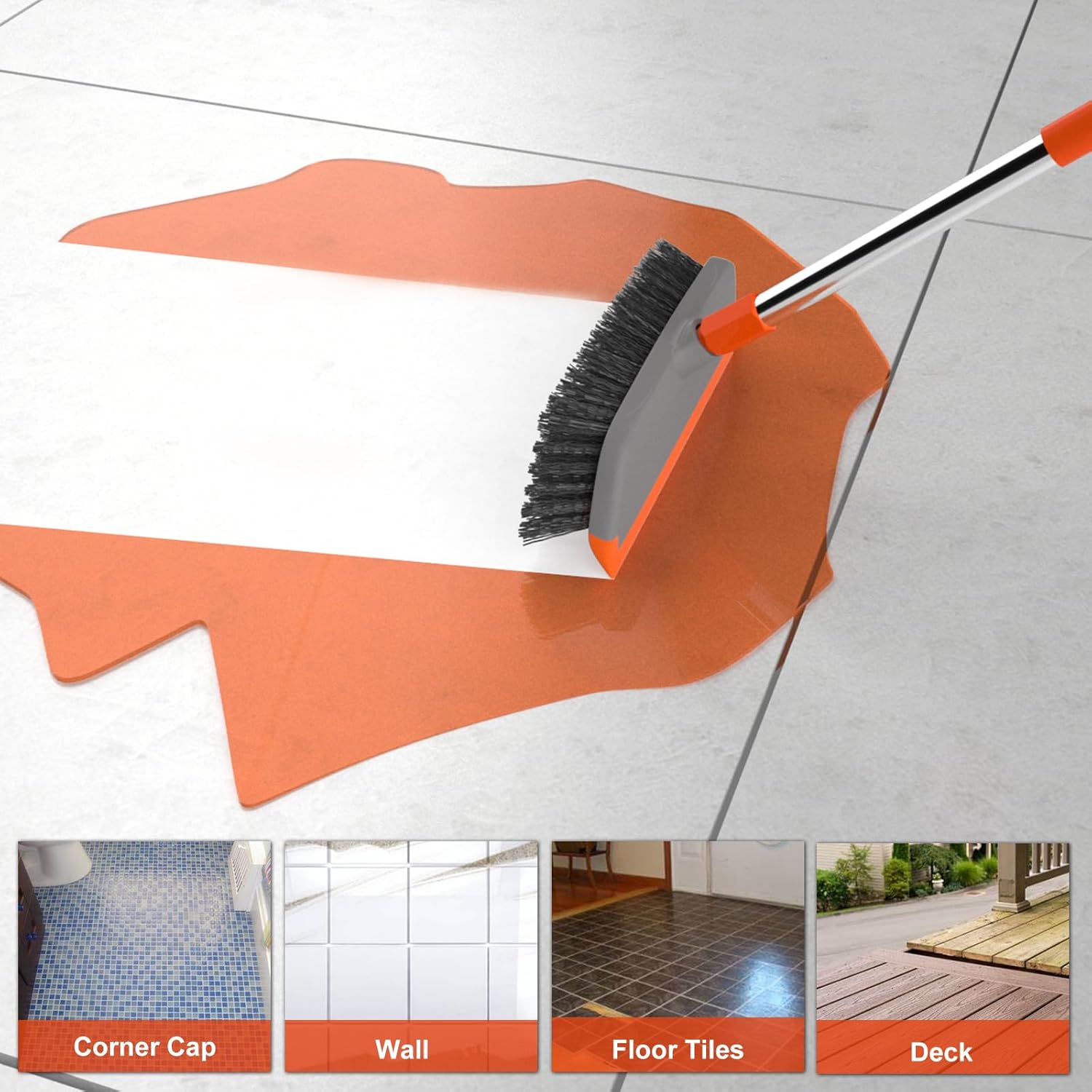 BITOPE – Cepillo multiusos con mango largo, cepillo de limpieza resistente de 10 pulgadas de ancho con cerdas rígidas para limpieza de suelos para