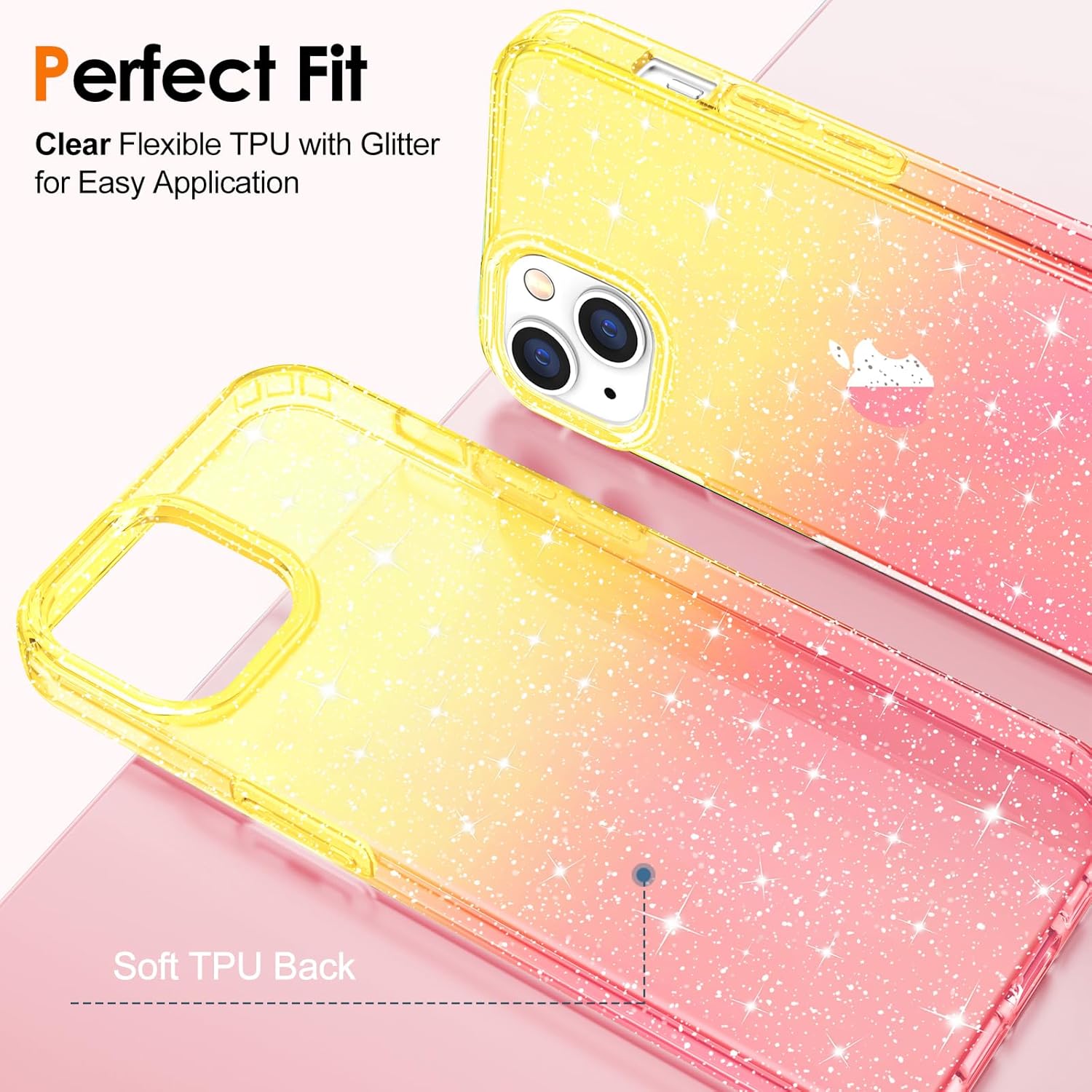 Hython Funda para iPhone 15 con purpurina, bonita funda transparente con purpurina brillante, antiarañazos, TPU suave, ajuste delgado, a prueba de