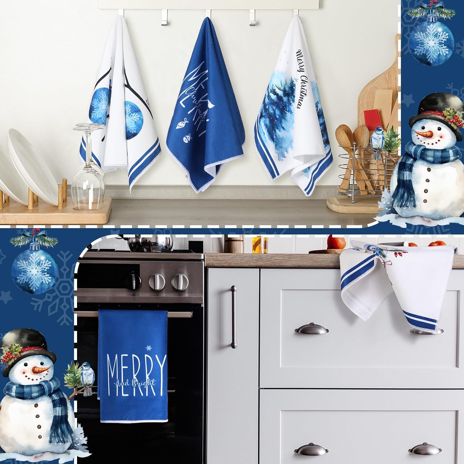 Bencailor Juego de 6 paños de cocina de Navidad absorbentes de microfibra suave para casa de campo, 16 x 24 pulgadas, toallas de mano de invierno y