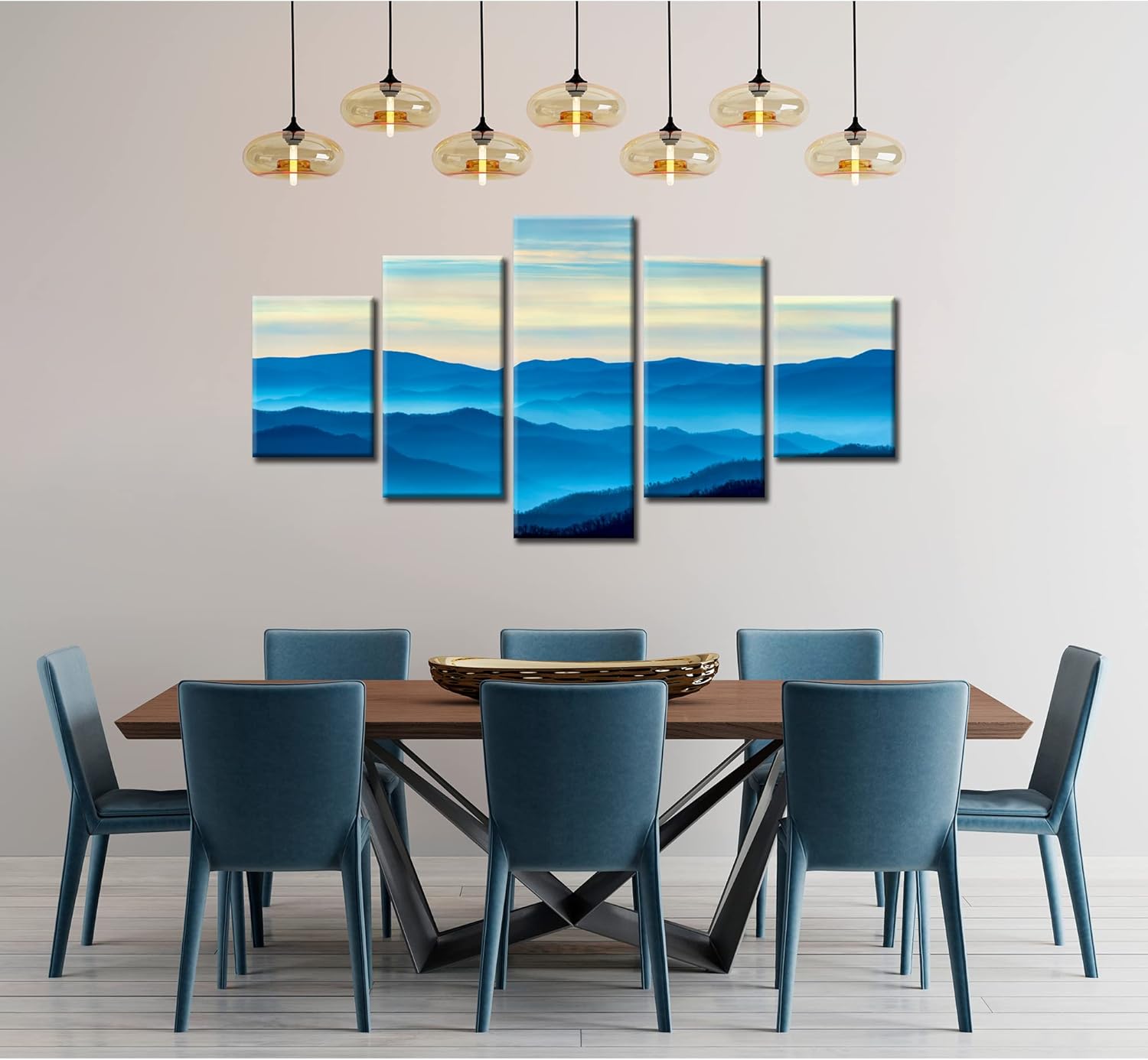 Lienzo decorativo para pared, diseño de parque nacional de montañas humeantes, impresión de imagen, pintura de paisaje natural, póster azul, marco