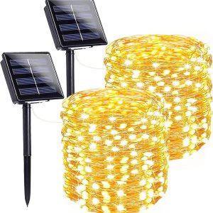 Paquete de 2 tiras de 200 luces LED solares de 66 pies para exteriores, funciona con energía solar, impermeable, con 8 modos, luces solares Paquete de 2 tiras de 200 luces LED solares de 66 pies para exteriores, funciona con energía solar, impermeable, con 8 modos, luces solares