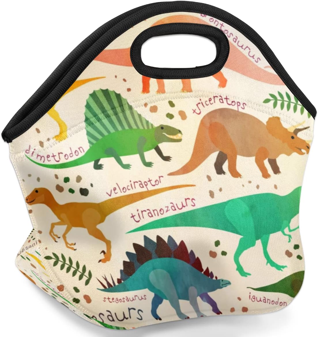 Bolsas de almuerzo de neopreno con diseño de dinosaurio de animales, pequeña, aislada, para niños y niñas, suave, ligera, de caricaturas, de