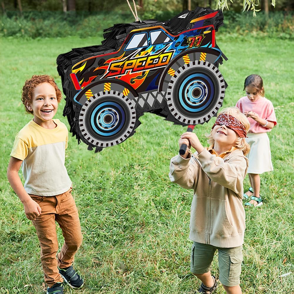 Piñata de camión para suministros de fiesta, piñata de camión monstruo, piñata de automóvil con palo y venda, decoración de fiesta de cumpleaños