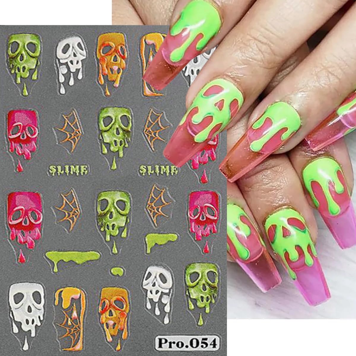 Calcomanías de arte de uñas de Halloween, calcomanías autoadhesivas 3D para uñas fantasma, color negro y blanco, diseño gótico de calabaza, diseño