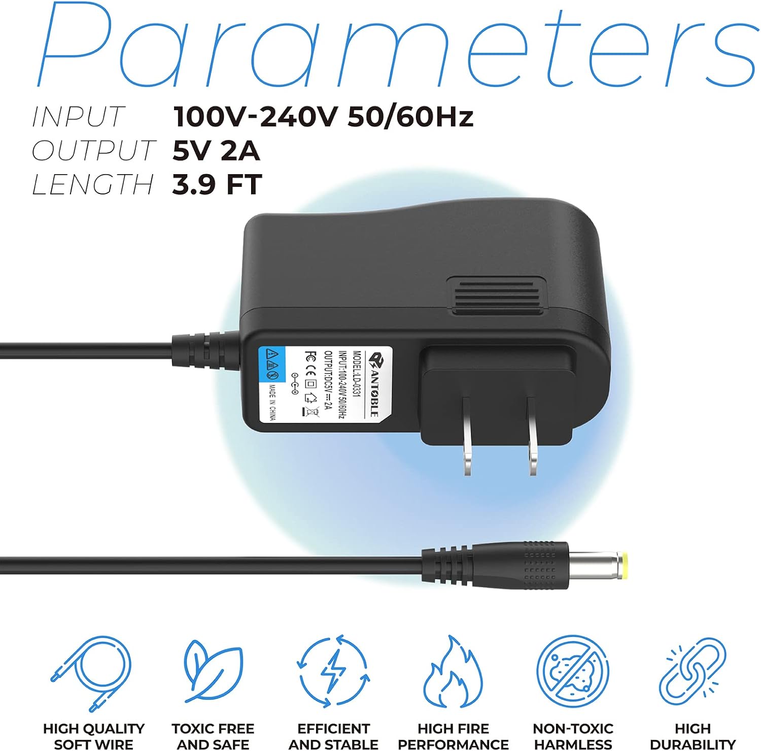 ANTOBLE Adaptador de corriente compatible con Yealink T54W Fuente de alimentación Yea-ps5v2000us Voip Adaptadores de Teléfono para el Hogar Cargador