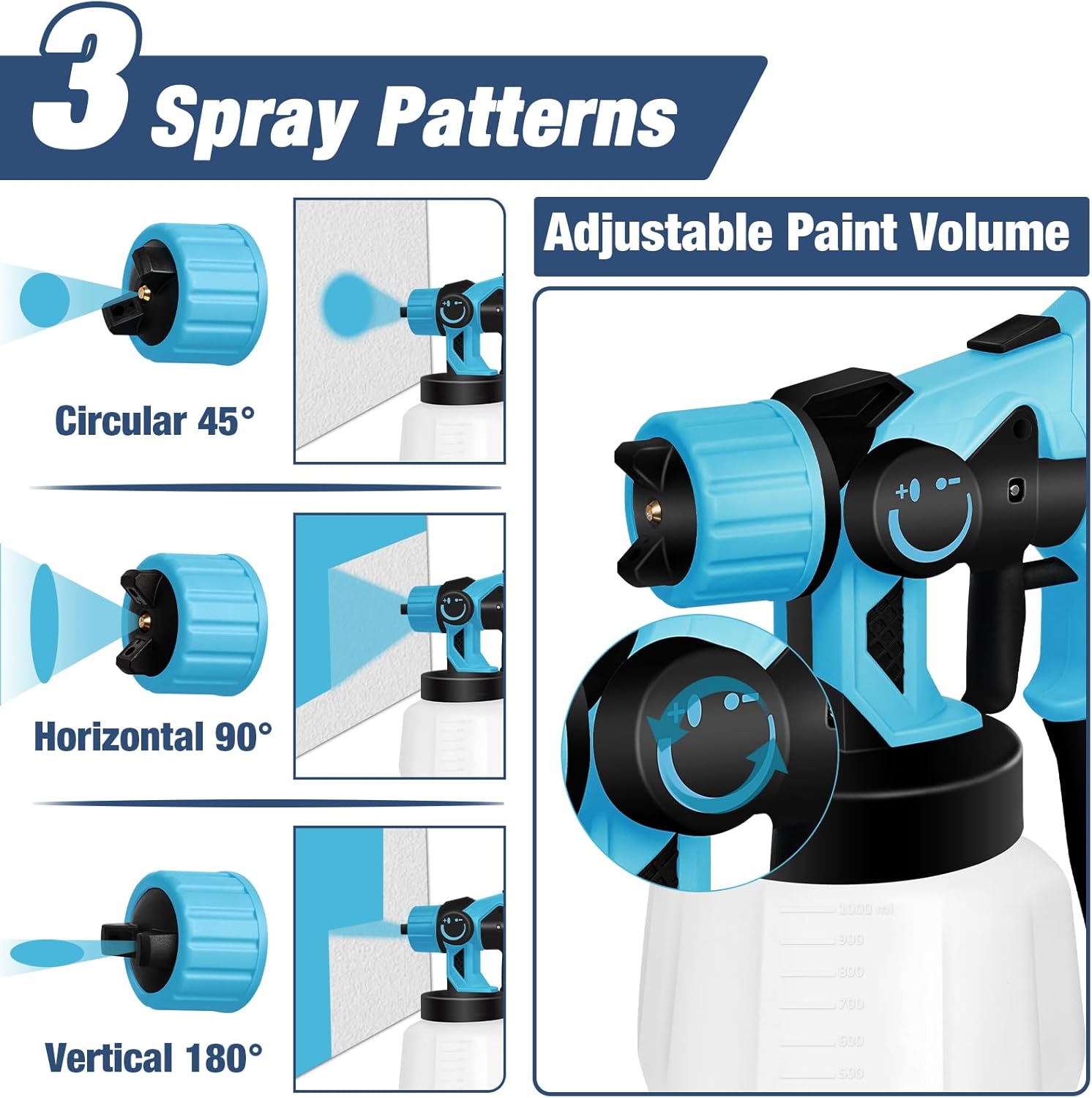 Pulverizador de pintura, pistola de pulverización HVLP de 700 W con 6 boquillas y 3 patrones, pulverizadores de pintura para interiores y exteriores