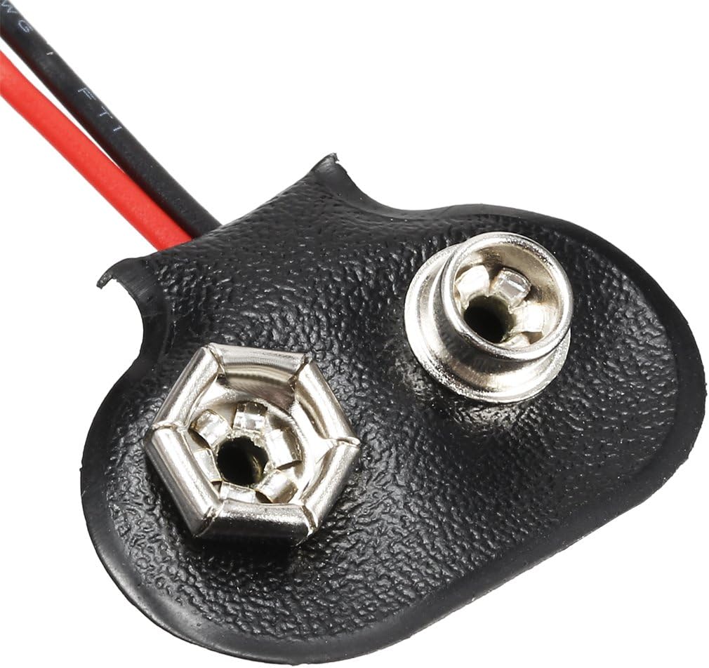 uxcell 3 unids DC 9V Clip de batería tipo T Conector de hebilla de piel sintética Alambre de plomo 4.7 in de largo