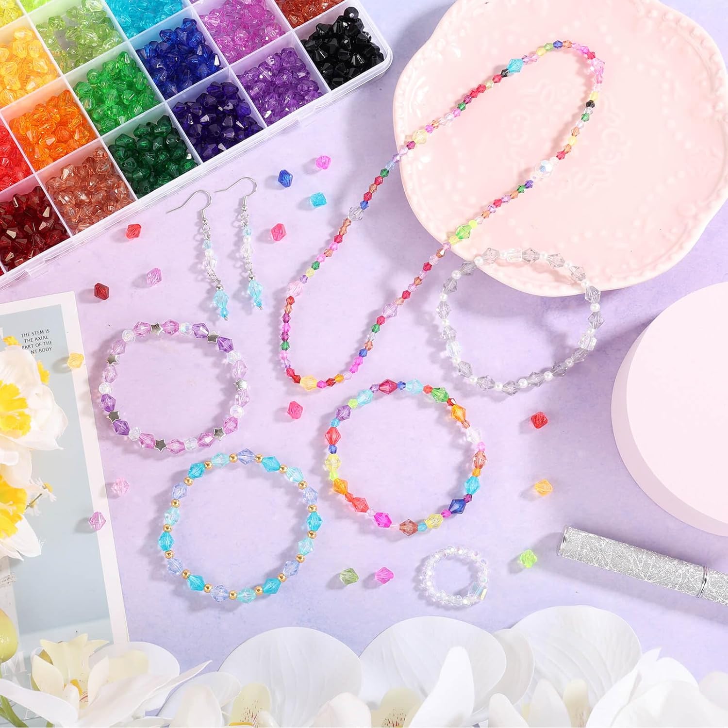 Paxcoo 1120 cuentas de cristal para la fabricación de joyas, cuentas acrílicas de cristal facetadas, cuentas de gemas de bicona, joya para