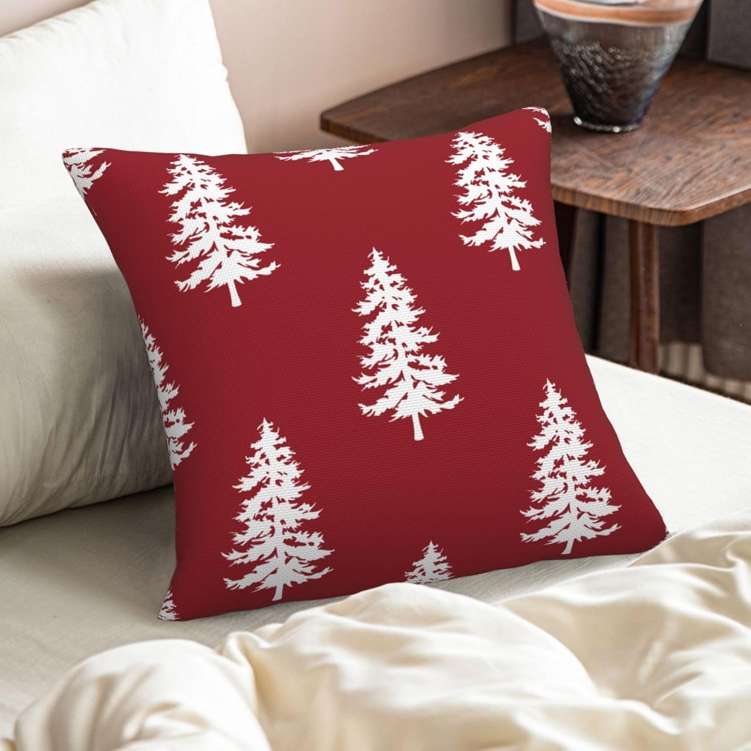 Juego de 2 fundas de almohada rojas de Navidad de 18 x 18 pulgadas, con estampado de árbol de Navidad, fundas decorativas de invierno, vacaciones,