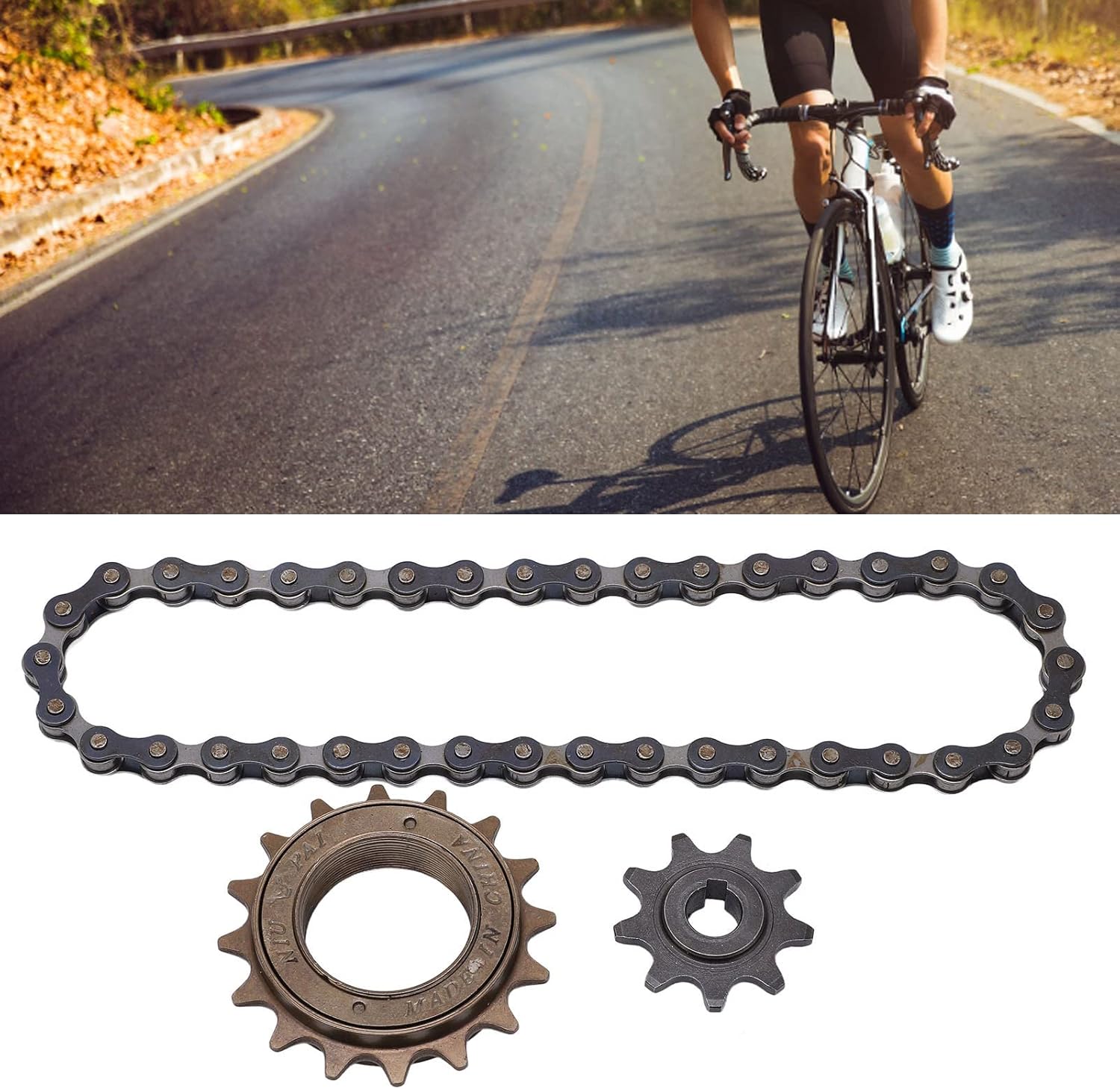 VBESTLIFE Kit de cadena de rueda libre para bicicleta, rueda libre de 16 dientes, 9 dientes dentados de 38 secciones para bicicleta de montaña, kit