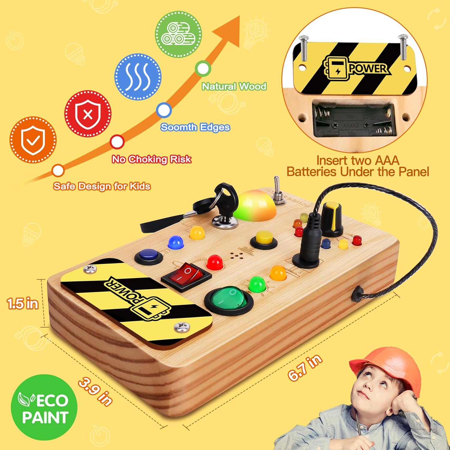 TINTECUSA Tablero de actividades Montessori de juguete para niños pequeños, juguete sensorial de madera con luz LED que cambia de color, juguetes de