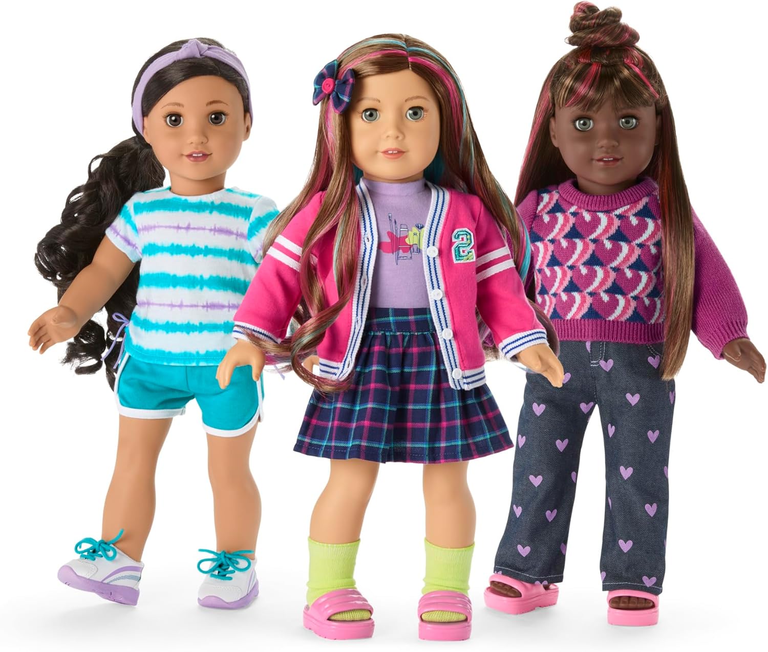 American Girl Truly Me – Conjunto de muñeca de 18 pulgadas para el día escolar con cárdigan, camiseta y par de tenis, para mayores de 6 años