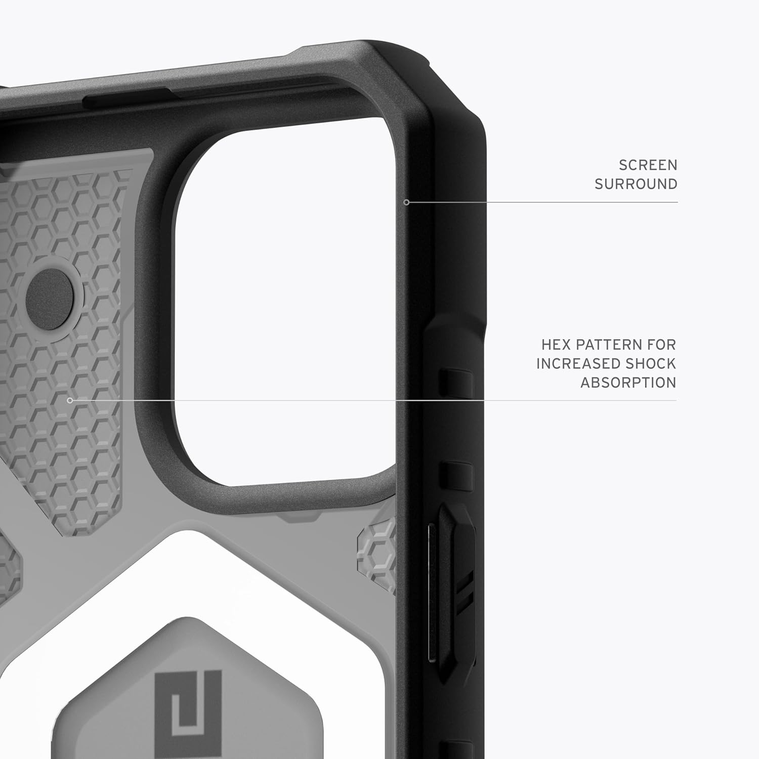 URBAN ARMOR GEAR UAG – Funda compatible con iPhone 15 Pro Max de 6.7 pulgadas, Pathfinder transparente cenizanegro, imán integrado compatible con