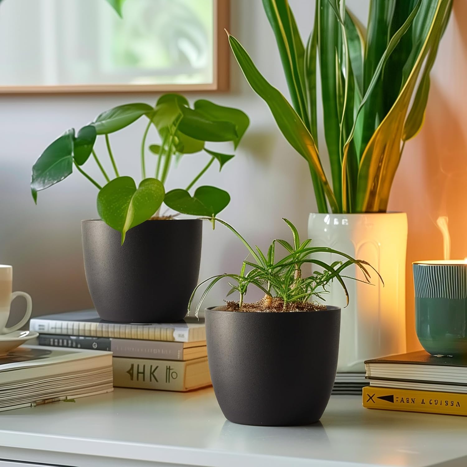 T4U – Macetero de plástico con autorregado, macetero moderno y decorativo para todas las plantas de la casa, flores, hierbas, violetas, suculentas