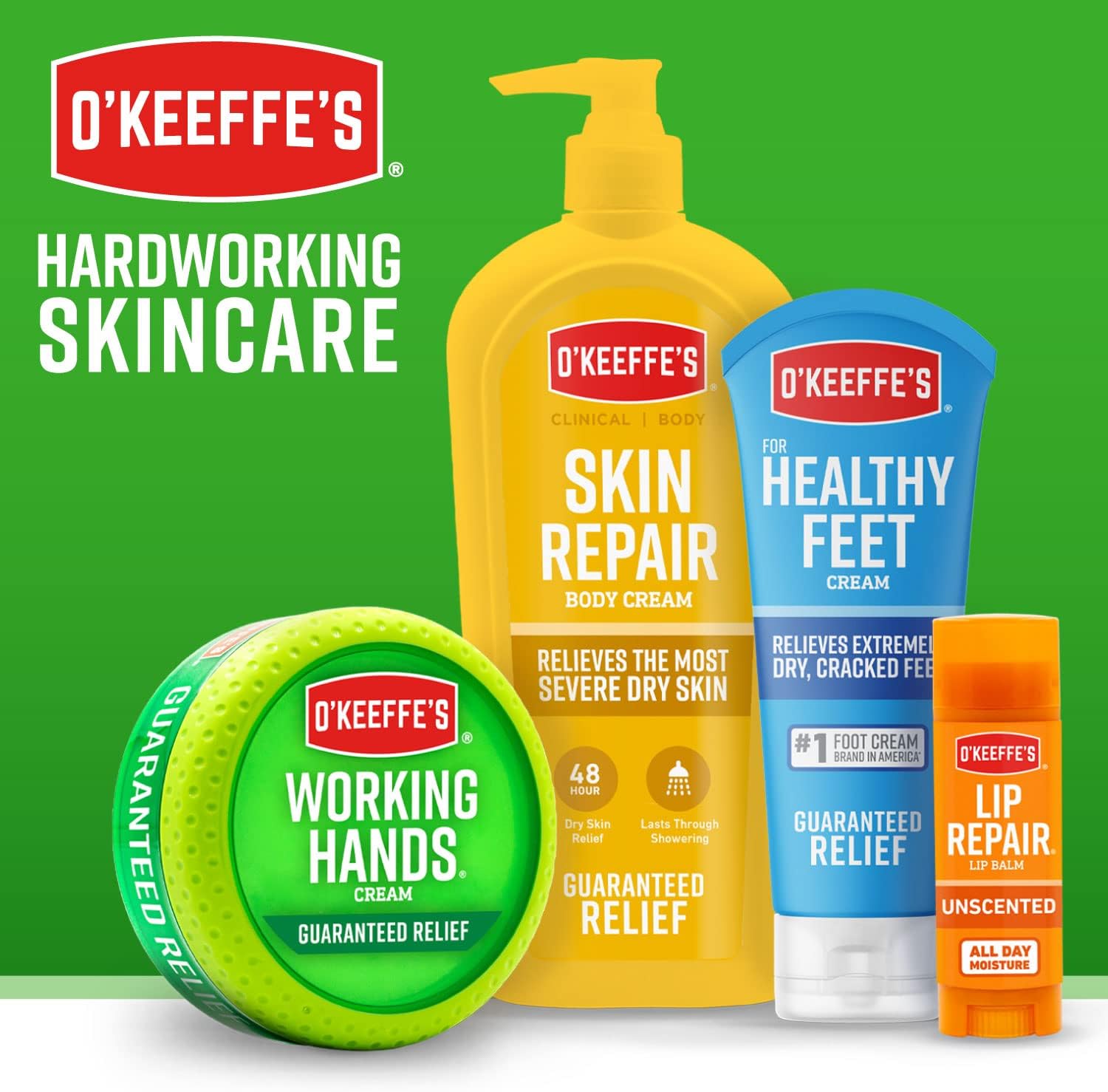 O’Keeffe’s Caja de regalo que incluye reparación de labios con barra de aceite de cereza y vitamina E, tarro de manos trabajadoras y tarro de pies