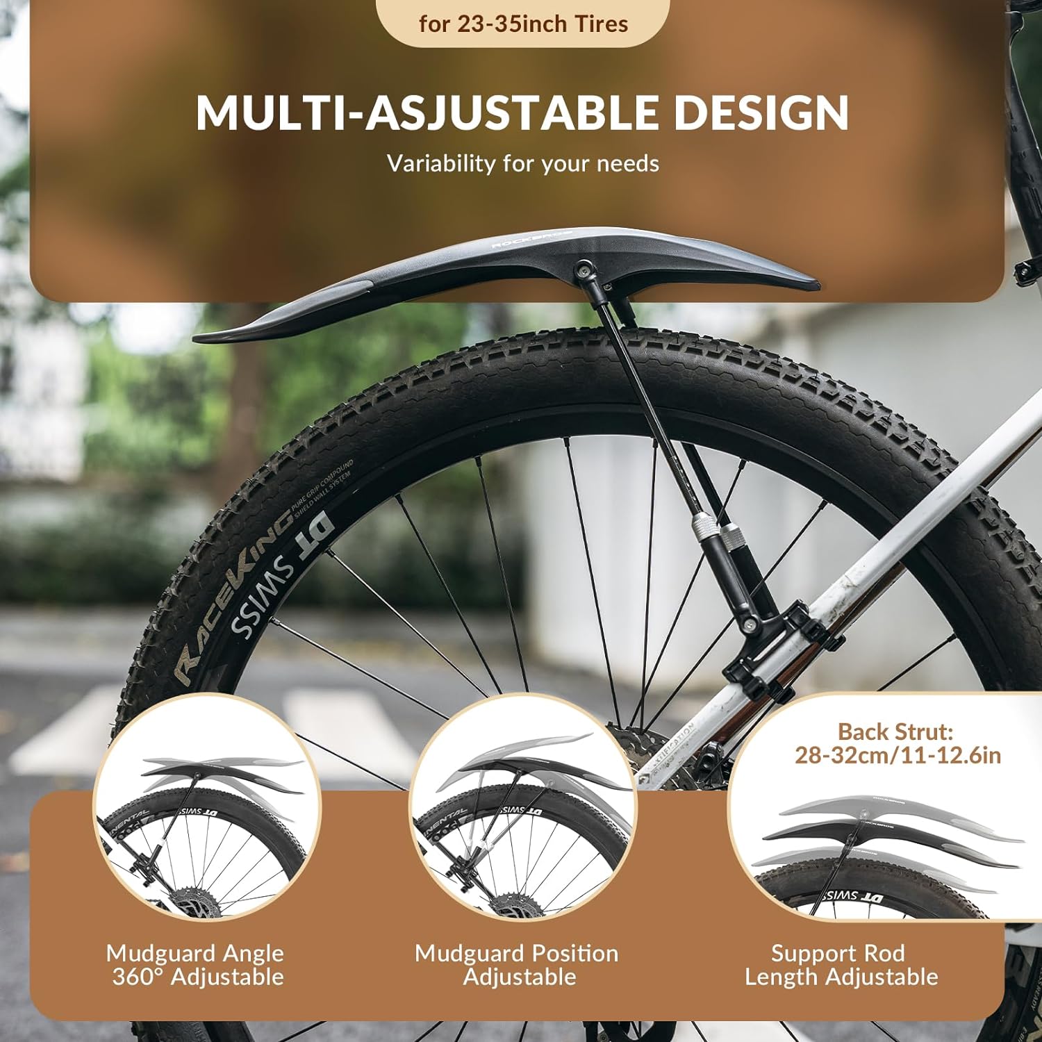ROCKBROS Guardabarros de bicicleta ajustables para bicicleta de 26″27.5″29″ de bicicleta de montaña, protectores de barro universales delanteros y