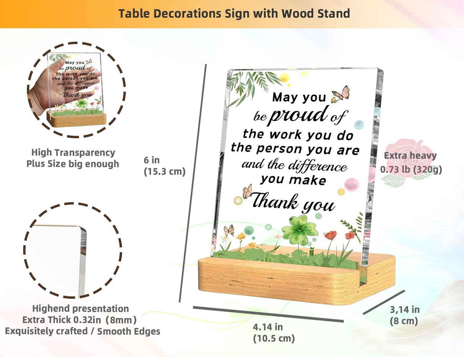 Regalo de agradecimiento para mujeres y hombres con caja de regalo, decoración de escritorio de oficina, 6 x 4 pulgadas, regalos de agradecimiento