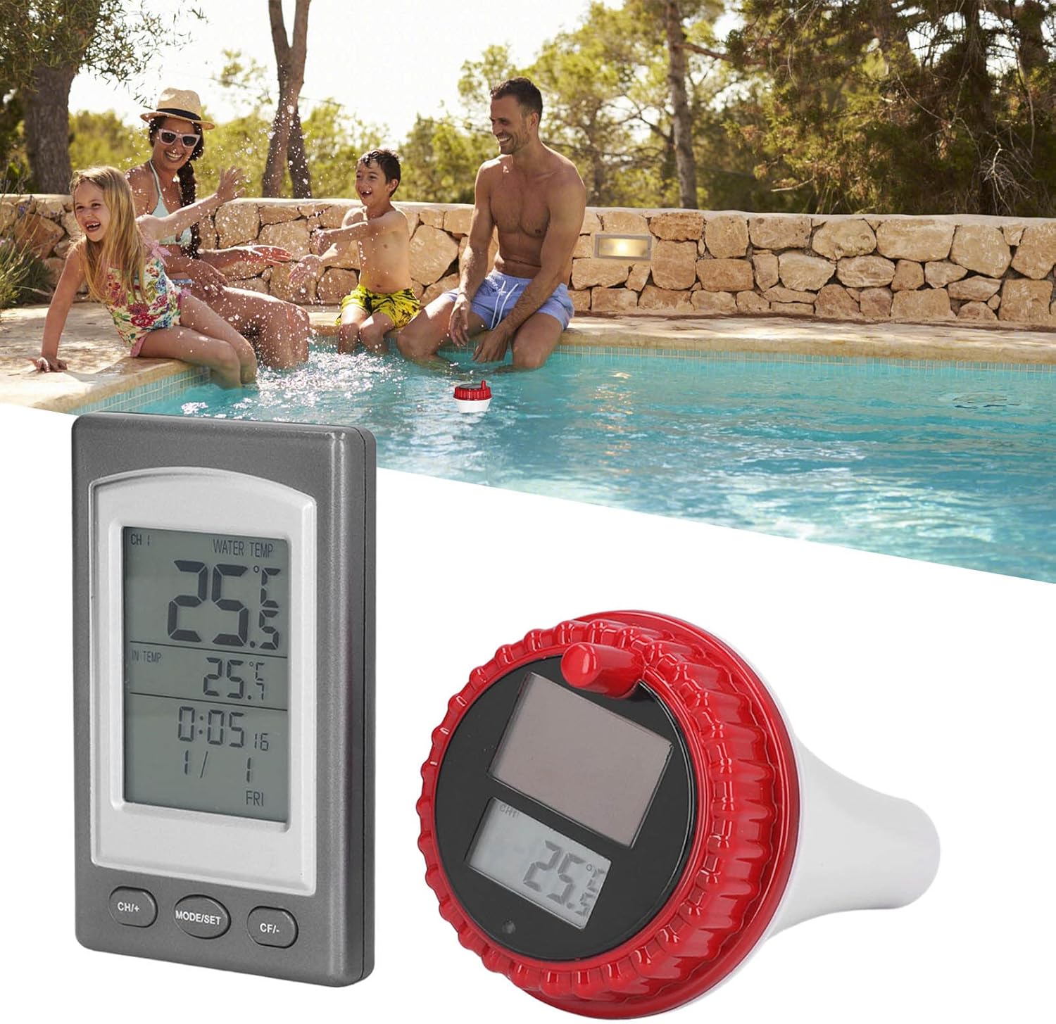 Termómetro inalámbrico para piscina, termómetro flotante para piscina y spa con alarma de temperatura, medidor digital remoto de temperatura del