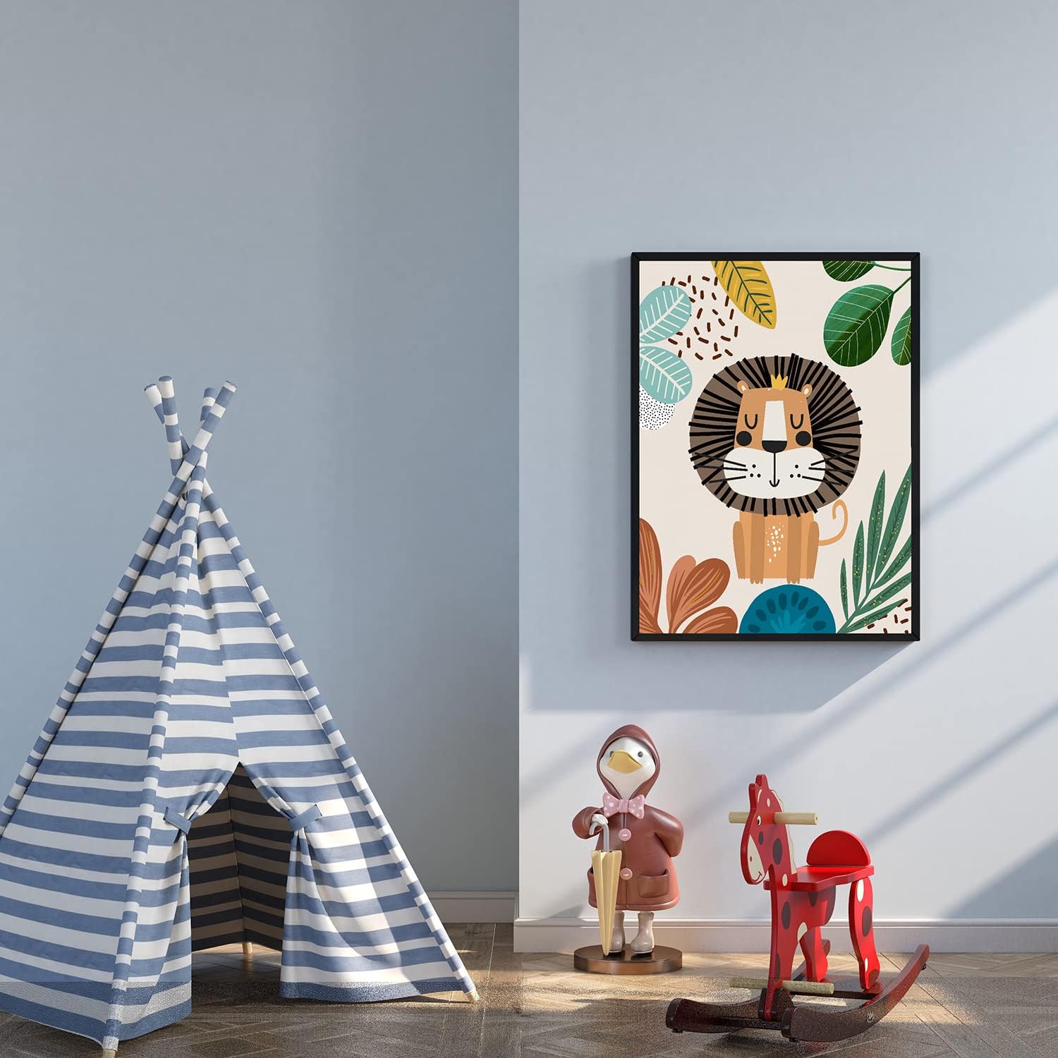 Juego de 3 decoración de pared para guardería, lindos animales, león, mono, jirafa, arte de pared, minimalista, bohemio, póster de safari de selva