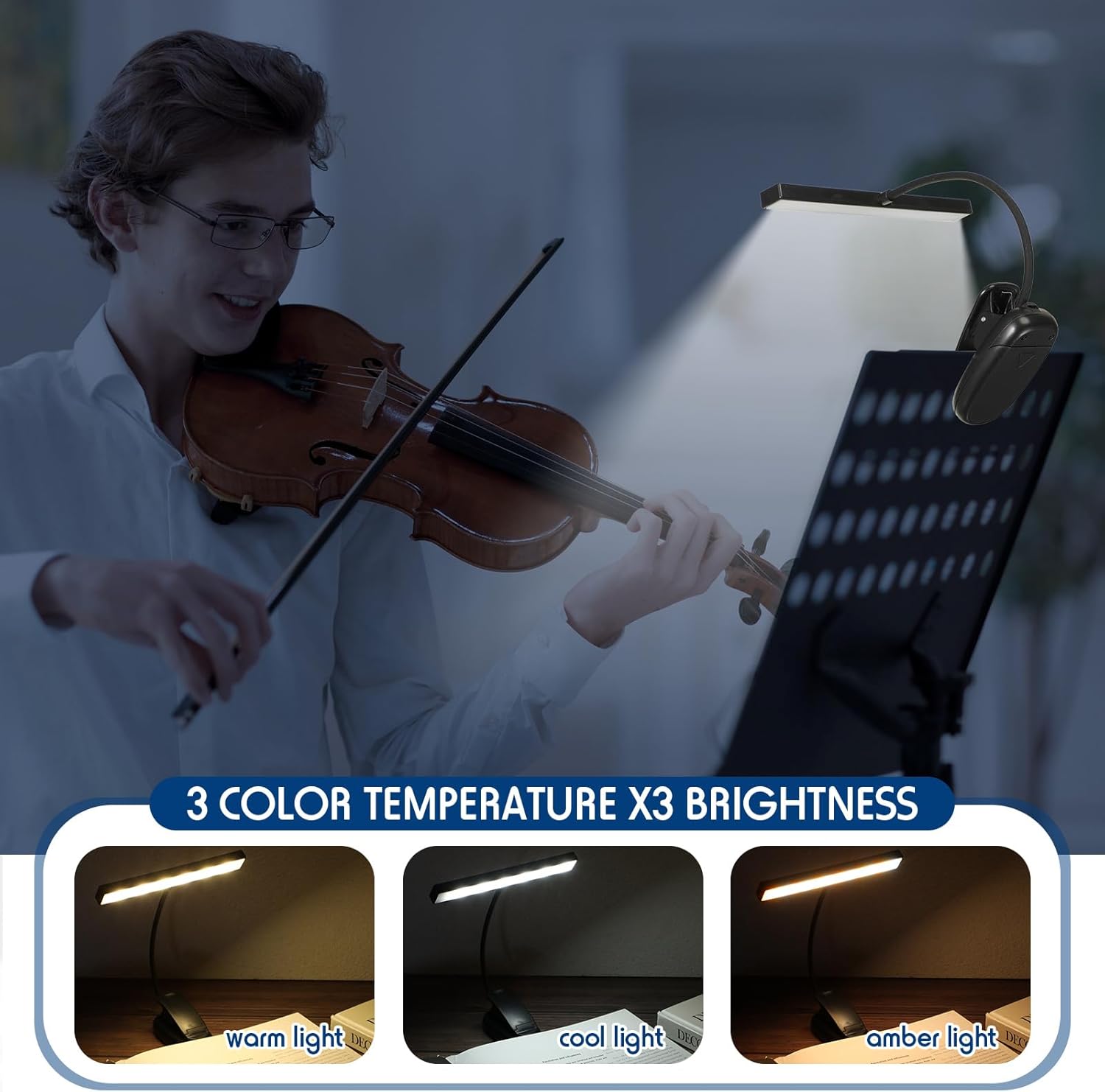 Retisee 4 piezas de luz de soporte de música 18 LED con clip de luz de piano lámpara de lectura ajustable USB y batería AAA (no incluida)funciona