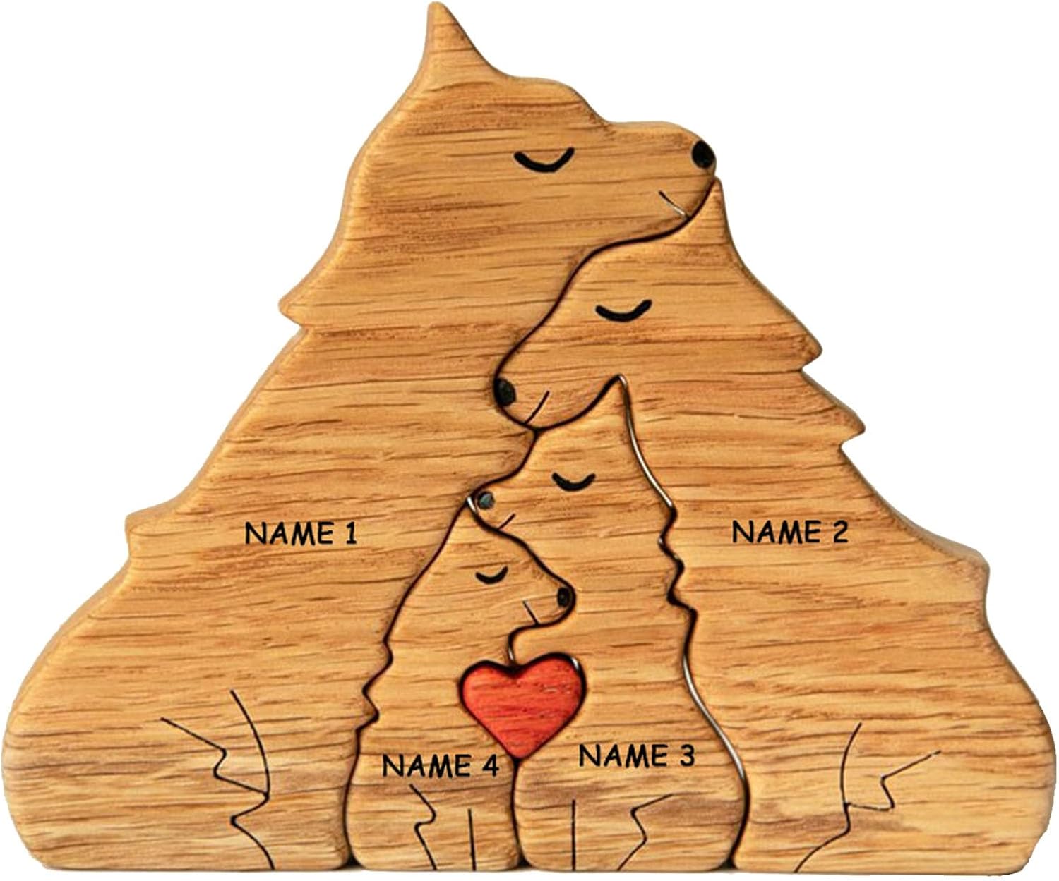 Rompecabezas personalizado con nombre de familia  Rompecabezas de madera de lobo  Rompecabezas de madera personalizable de roble pieza decorativa