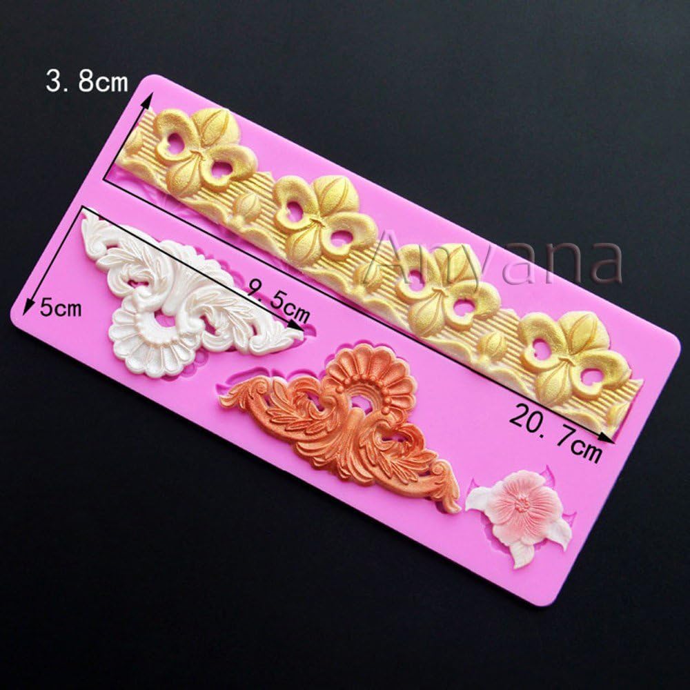 Anyana Fleur de lis Impression Lace – Molde de silicona para Sugarcraft, decoración de pasteles, decoración de cupcakes, fondant, joyas, arcilla