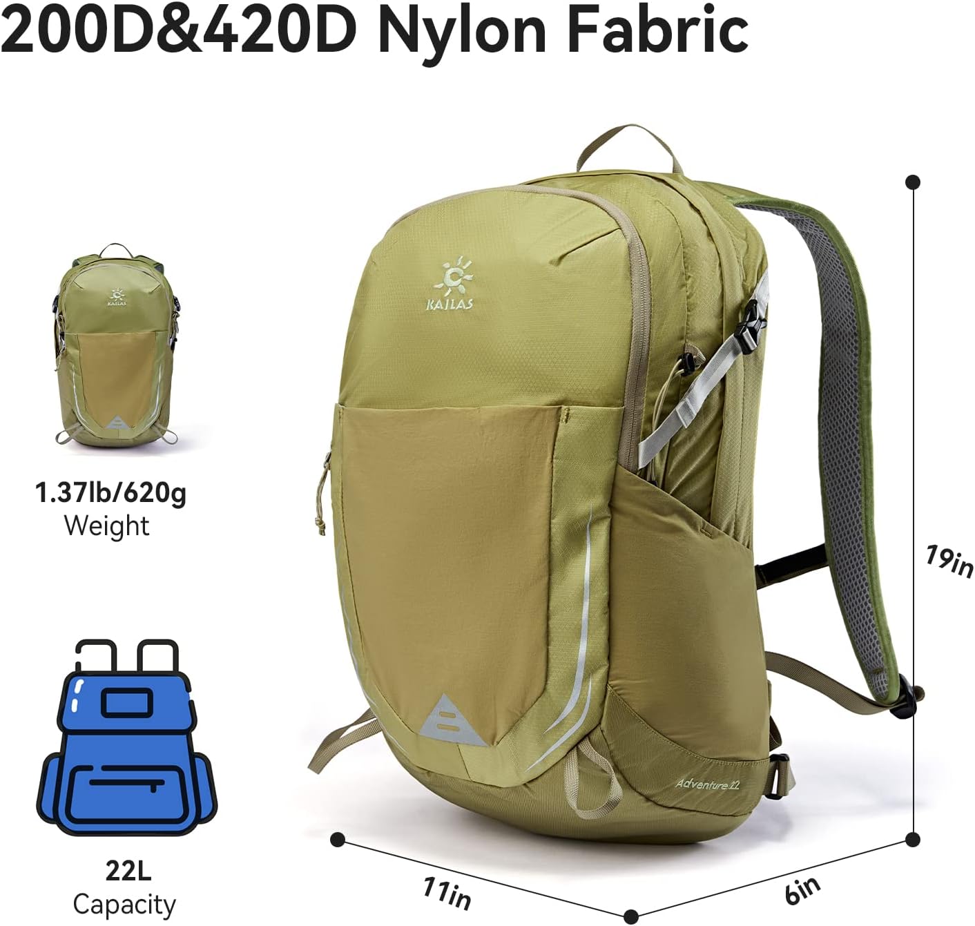 KAILAS Q-WIND II – Mochila de senderismo de 28 litros con cubierta de lluvia para hombres y mujeres, impermeable, ligera, para viajes al aire libre