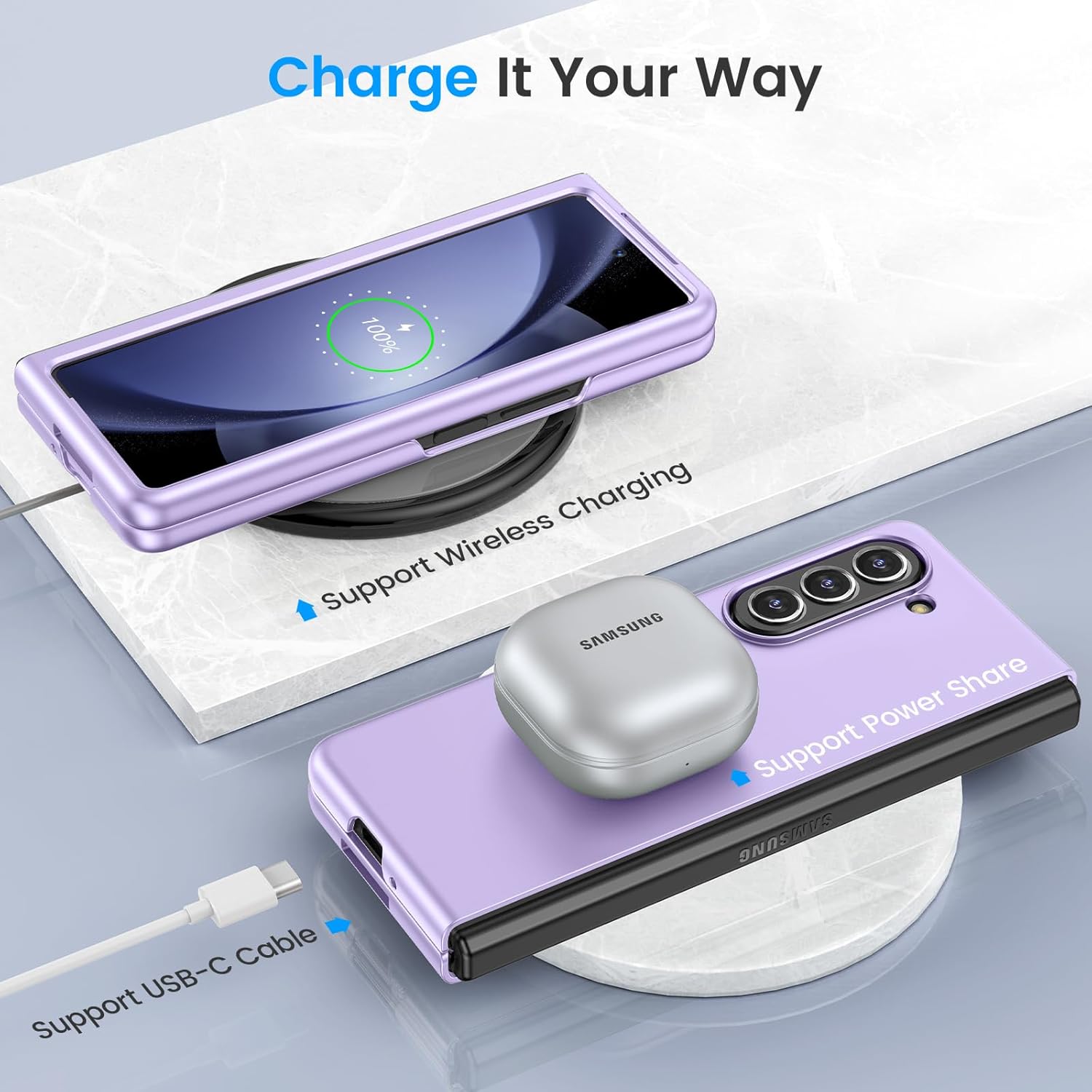 Ruky Funda para teléfono Samsung Z Fold 5, funda protectora a prueba de golpes, con protector de pantalla integrado y soporte de carga inalámbrica