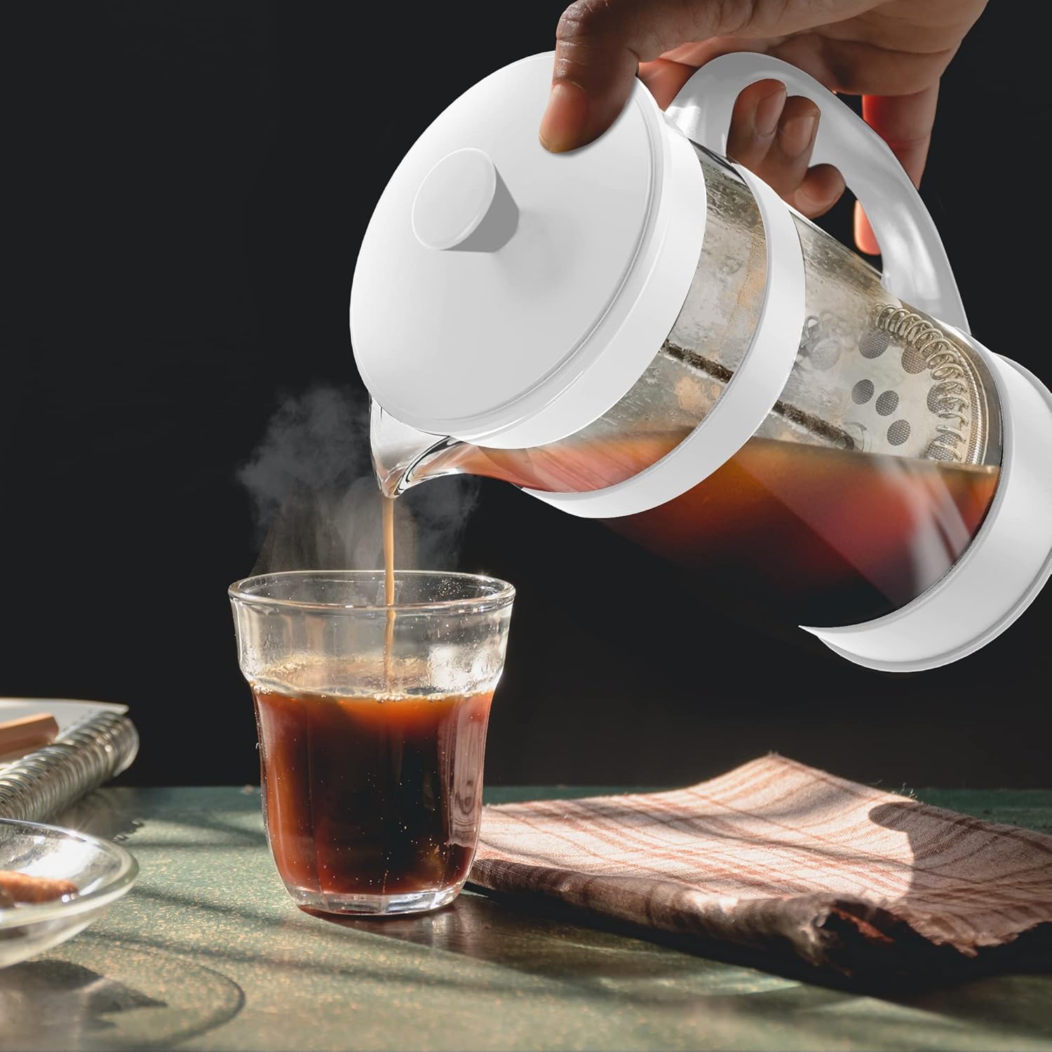Utopia Kitchen French Press Espresso – Cafetera para té y café con filtros triples de 51 onzas, émbolo de acero inoxidable y vidrio de borosilicato