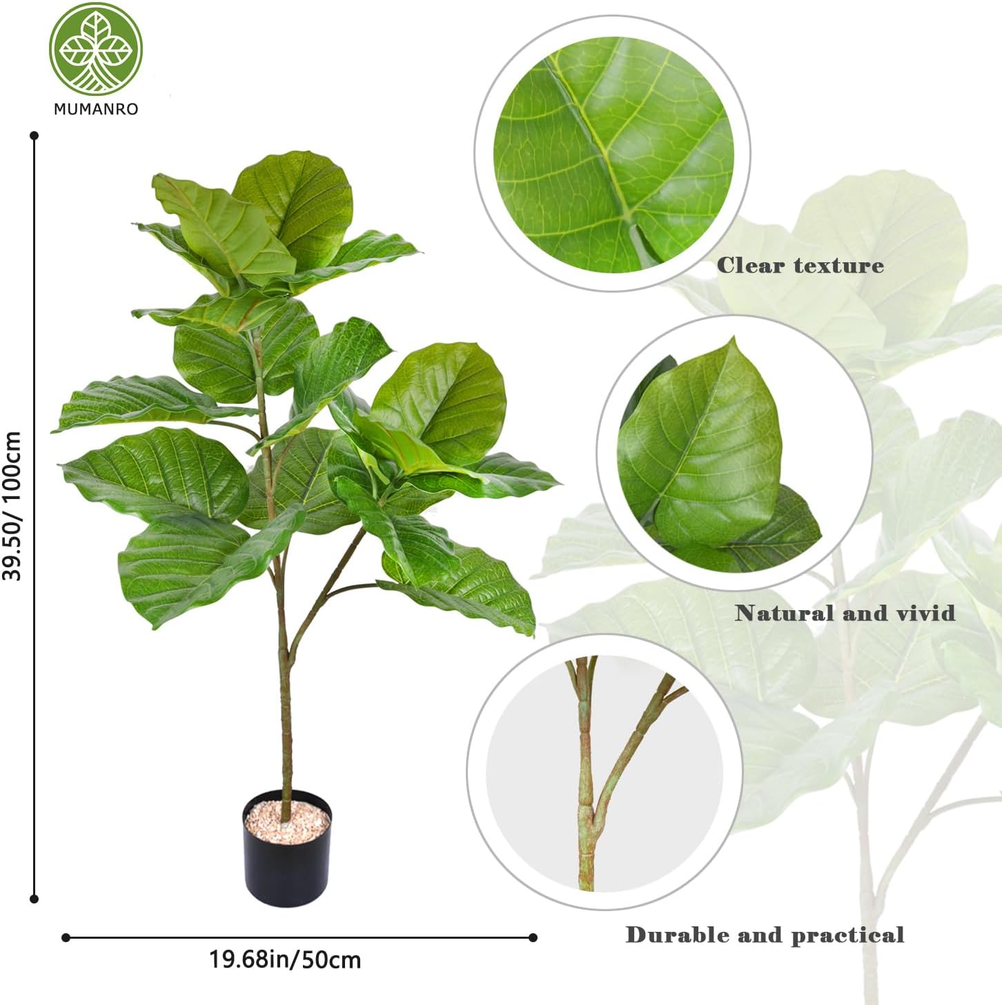 Árbol artificial de Umbellata Ficus Umbellata de 39 pulgadas de alto, árbol de imitación al tacto para decoración del hogar, oficina, centro