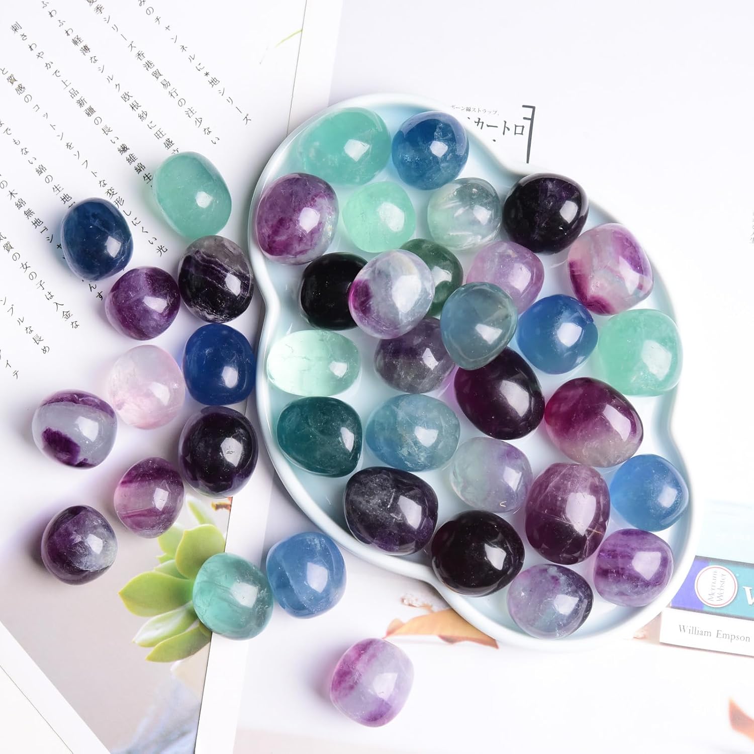 Piedras de cristal pulidas naturales de 2 libras, canicas de vidrio decorativas para relleno de jarrón, rocas para plantas de interiores, grava de