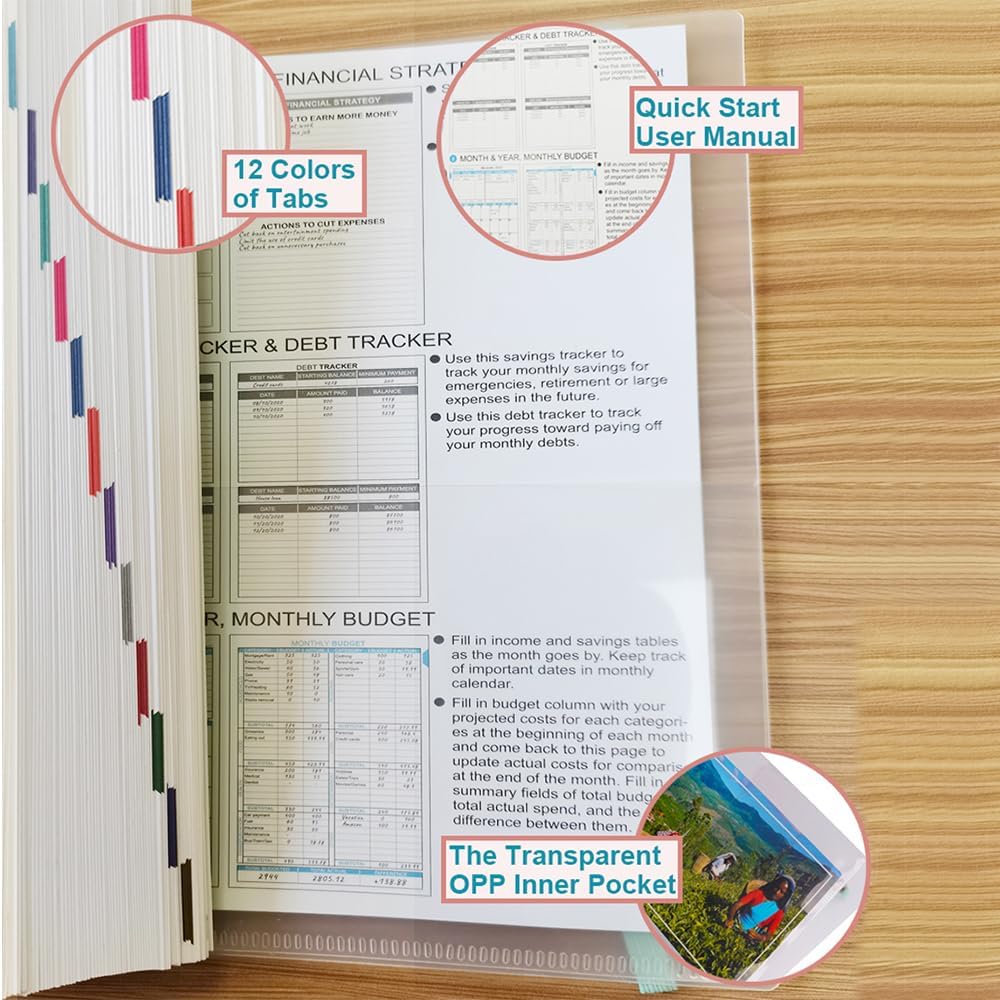 Planificador de presupuesto, cuaderno de seguimiento de gastos, planificador de presupuestos de 8 x 9.5 pulgadas y planificador financiero libro de