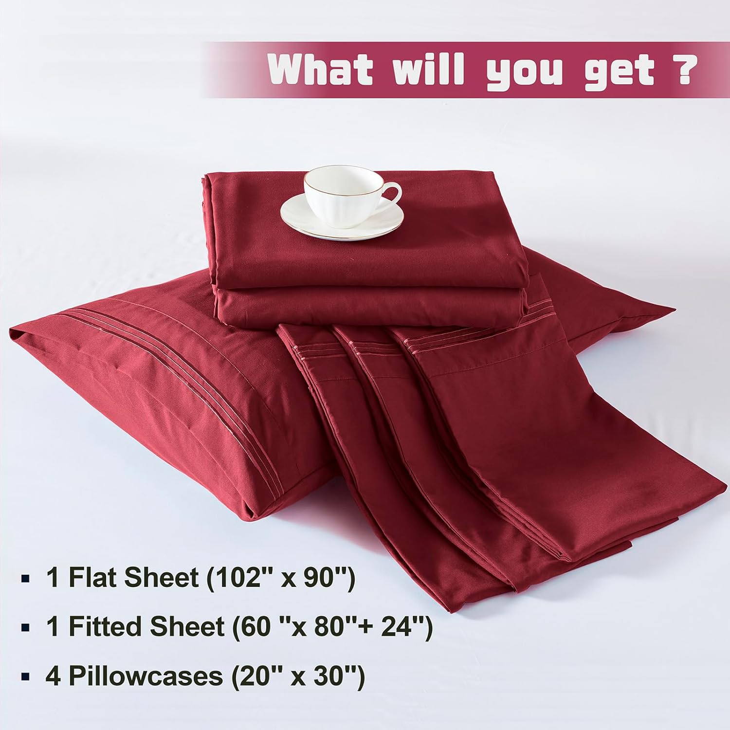 Homiest Juego de sábanas de bolsillo extra profundo, 6 piezas suaves de color burdeos de 18 a 24 pulgadas, sábanas de microfibra de lujo de 1800