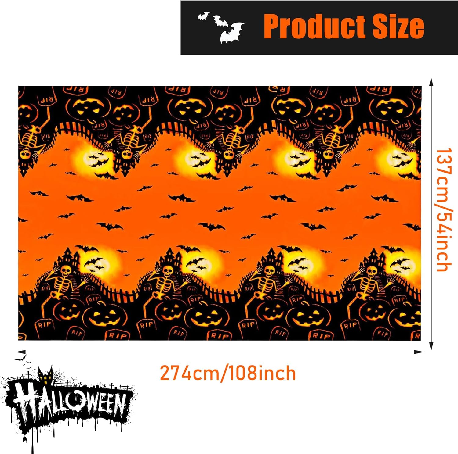 Paquete de 4 manteles de Halloween, decoraciones de Halloween, manteles desechables para decoraciones de fiesta de Halloween, 54 x 108 pulgadas,