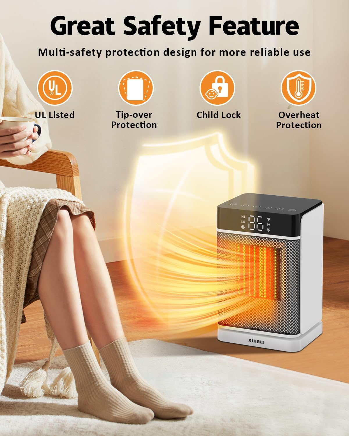 Calentador de espacio para uso en interiores, calor rápido de cerámica PTC de 1500 W, calentador portátil con termostato, modo ECO, oscilación de