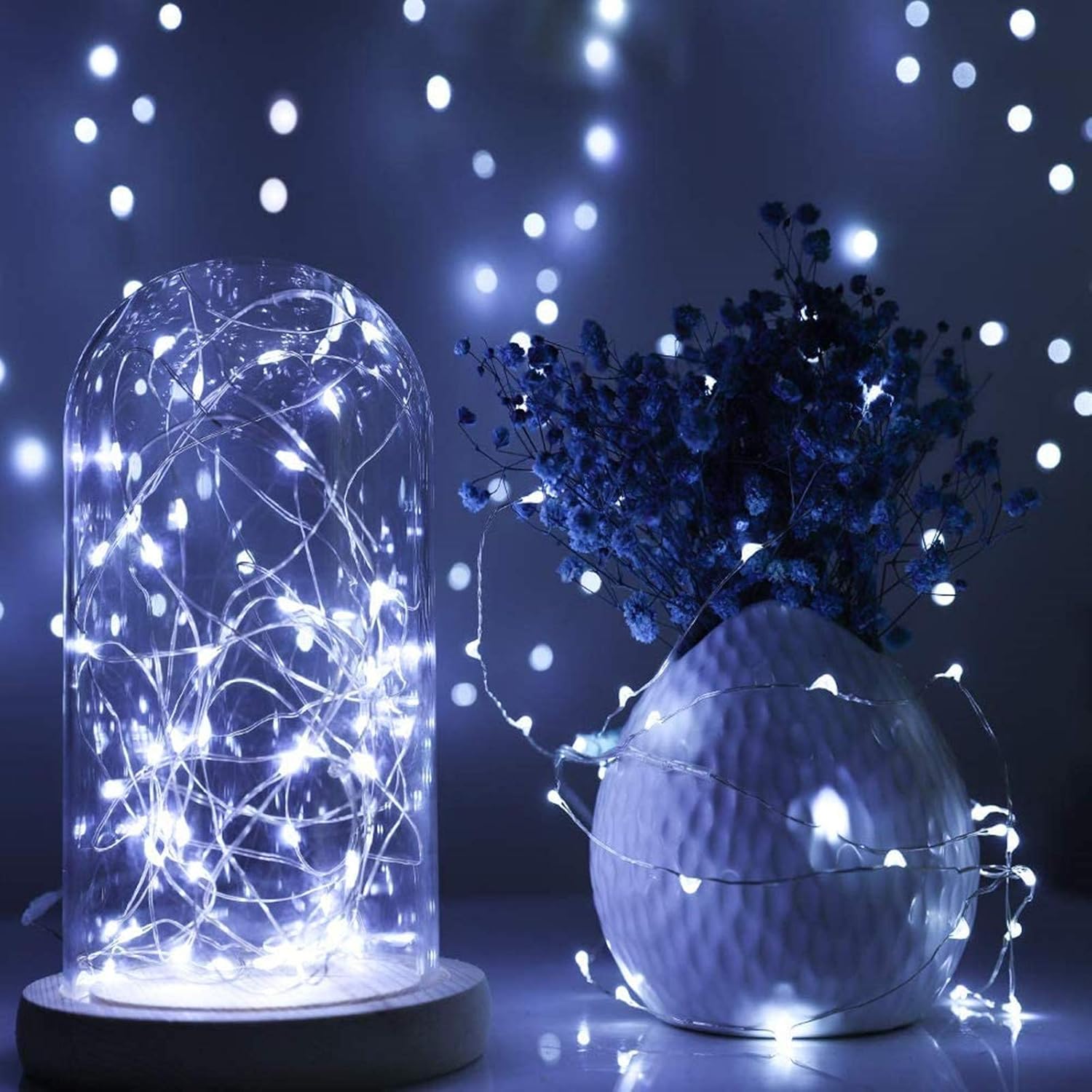 ZNYCYE Guirnalda de 50 luces LED con temporizador, 6 unidades de 8.2 pies, 8 modos, funciona con pilas, mini tira de luces LED para bricolaje, boda,
