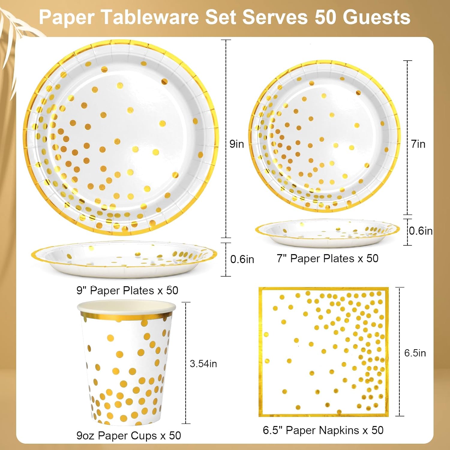 Suministros de fiesta de papel blanco y dorado, 200 platos de papel blanco, servilletas y tazas, platos de papel de aluminio con borde dorado de
