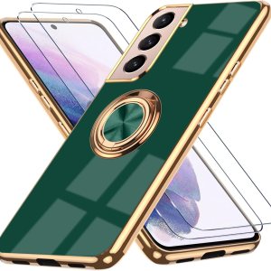 Funda para Samsung Galaxy S21 Plus 5G, con 2 protectores de pantalla, soporte magnético de anillo de 360 integrado, borde galvanizado de lujo, Funda para Samsung Galaxy S21 Plus 5G, con 2 protectores de pantalla, soporte magnético de anillo de 360 integrado, borde galvanizado de lujo,