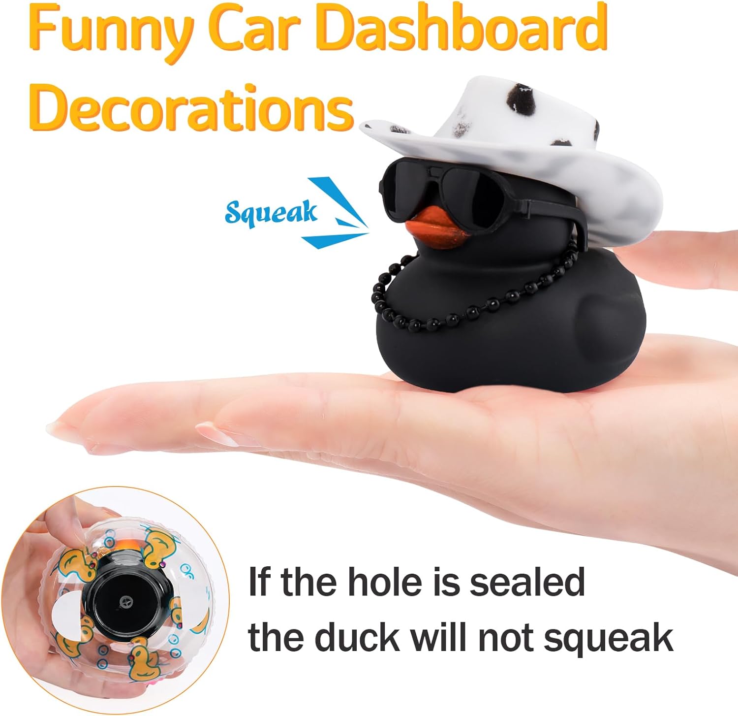 wonuu Decoración de coche de pato de goma, accesorios para automóvil, adorno para tablero de instrumentos con sombrero de vaquero, anillo de