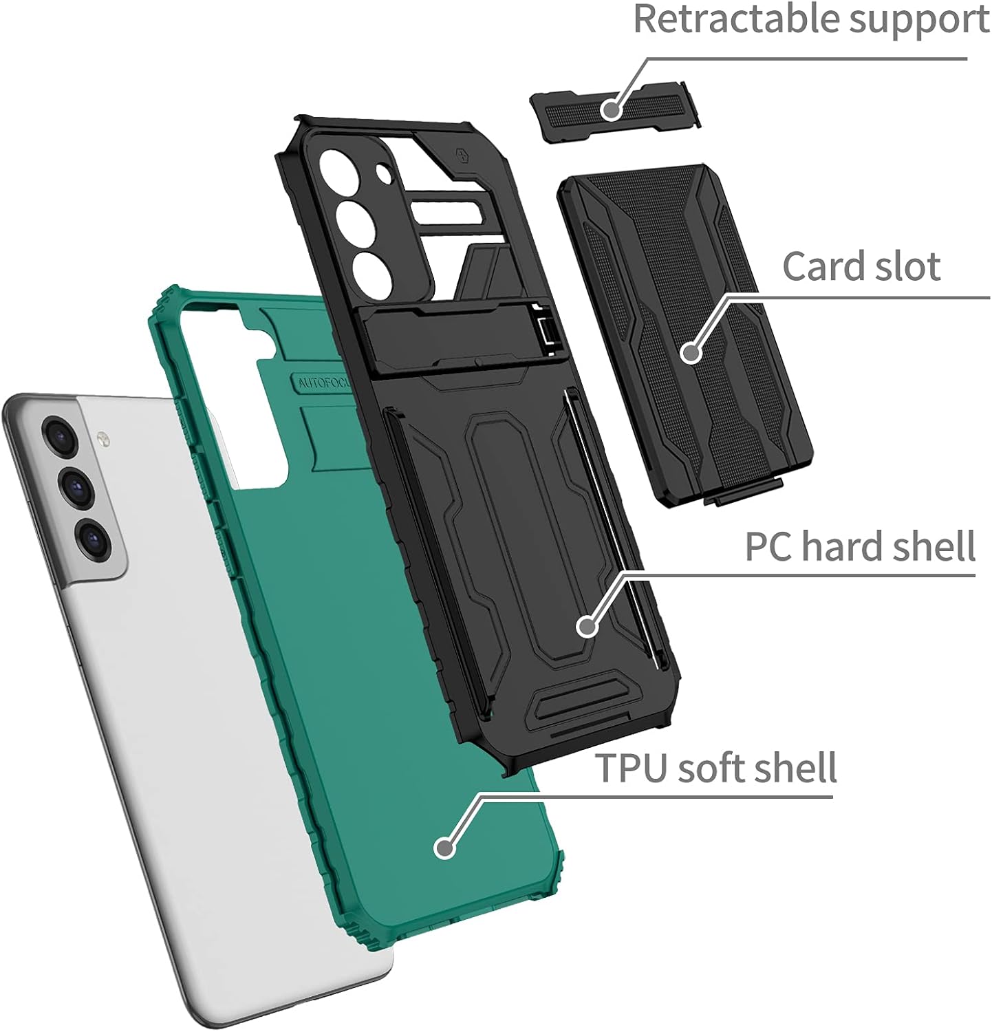 Asuwish Funda de teléfono para Samsung Galaxy S21 FE Gaxaly S 21 FE 5G con protector de pantalla de vidrio templado y soporte delgado para tarjeta