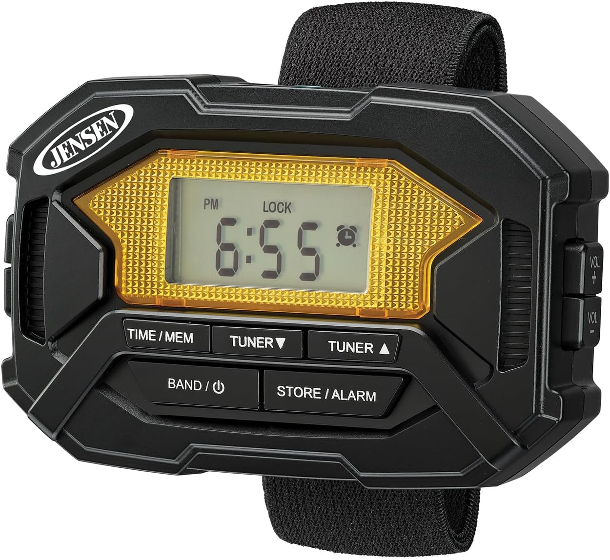 Jensen SAB-60 Brazalete Digital AMFM Radio Estéreo con Reloj y Auriculares, Negro, SAB-60