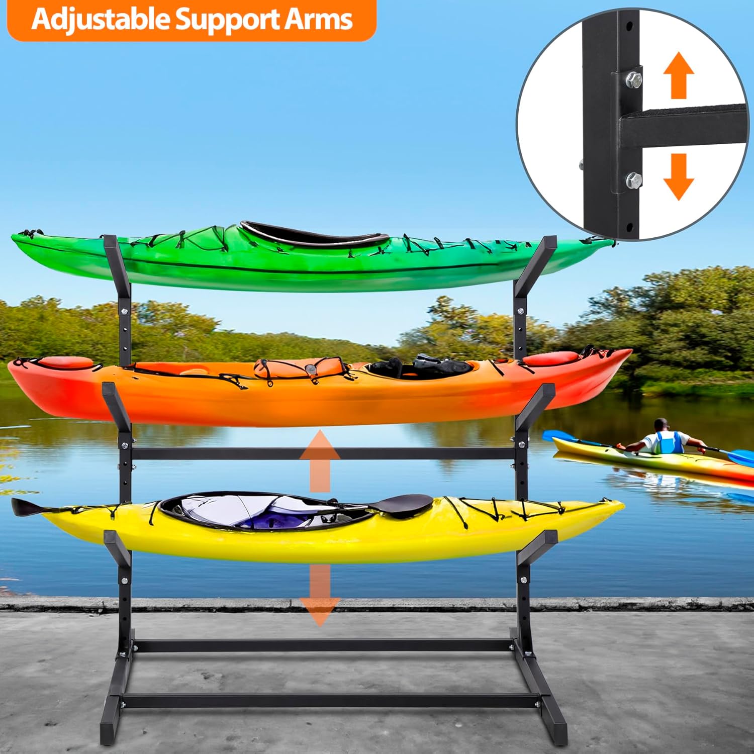 Freestanding Kayak Rackl, Adjustable Kayak and SUP Stand, Weatherproof and Heavy Duty Surfboard Storage Rack, Hold up Kayaks, SUPs, Paddleboards,